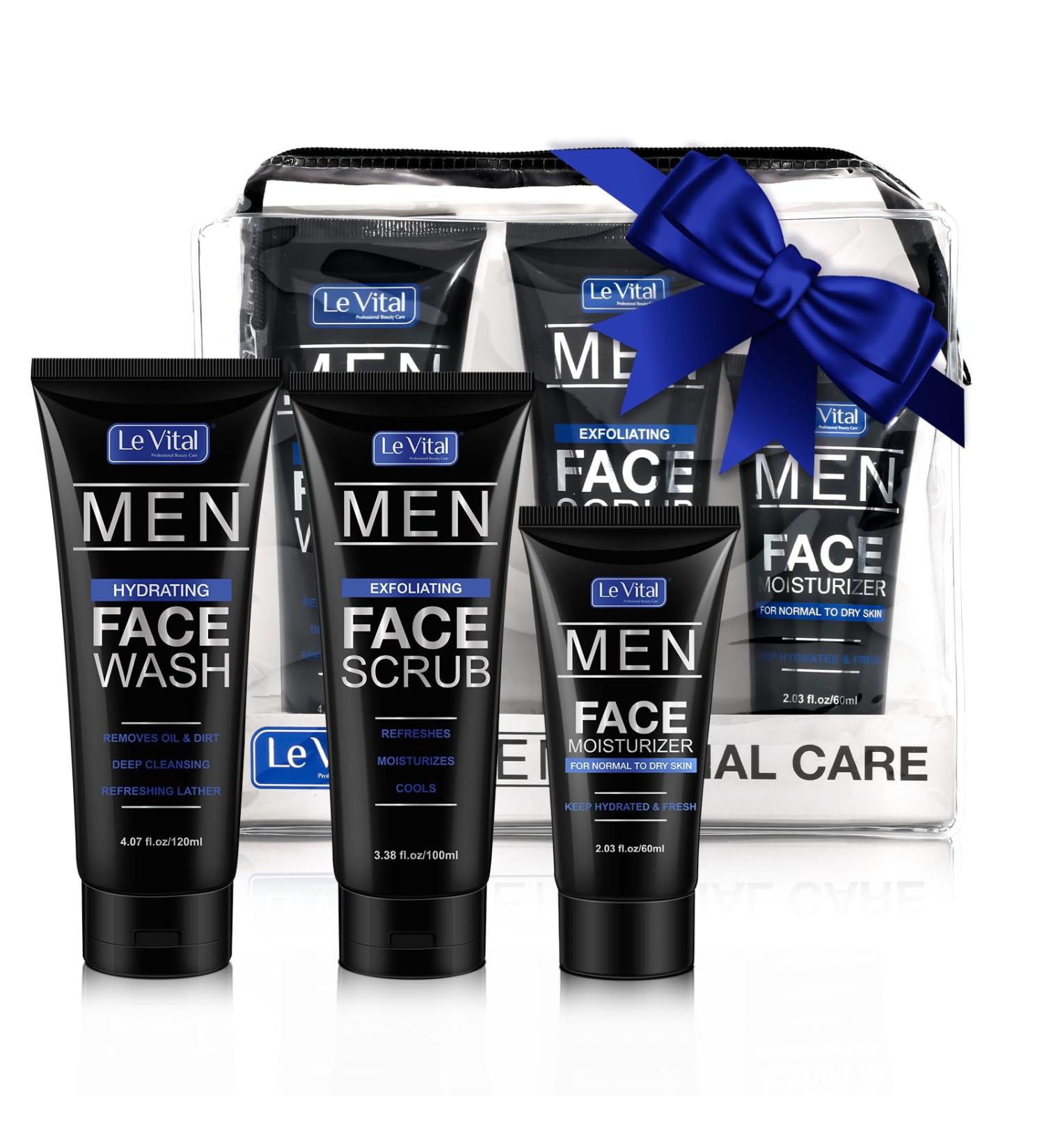 Men's Skin Care Set | 3-Piece Daily Essentials | Face Cleanser Exfoliating Scrub & Moisturizer | Great Gift for Men - Buy Online on GoSupps.com