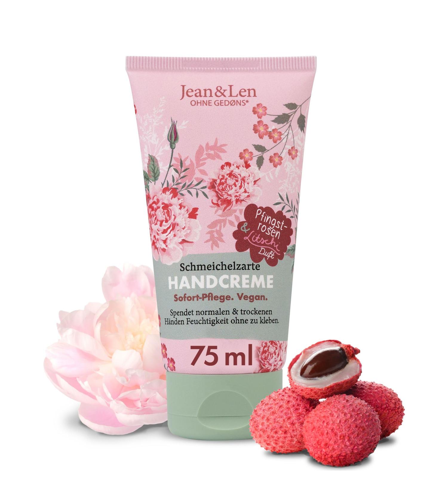 Jean Len Jean & Len Hand Cream Peony & Lychee moisturizes normal and dry hands with provitamin B5 shea and cocoa butter vegan hand care without parabens and silicones 75 ml - Buy Online on GoSupps.com