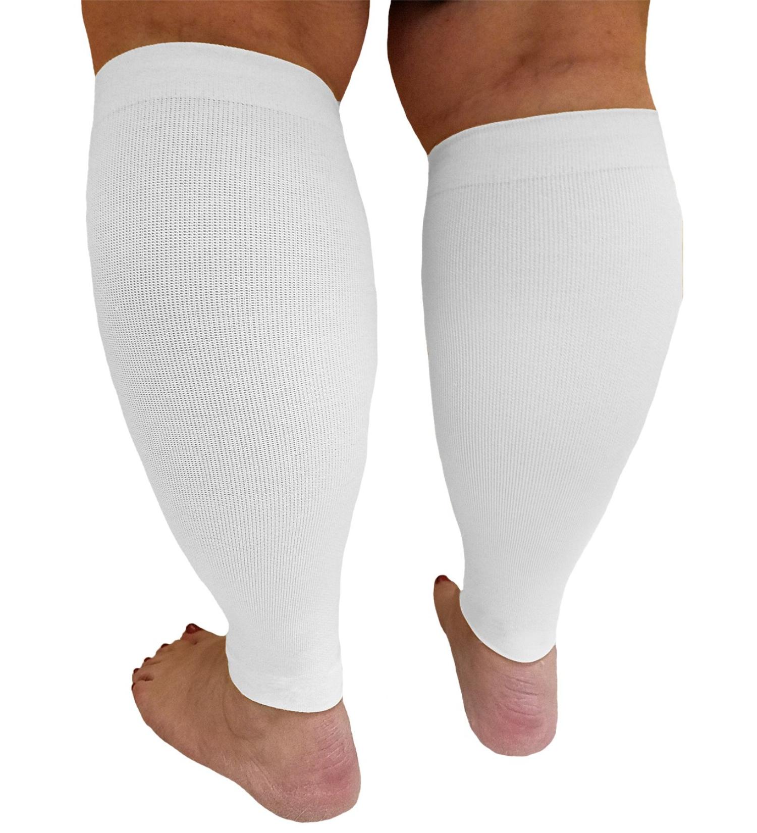 Extra Wide Compression Calf Sleeves - Soothing Gradient Support & Comfy Cuffs in White | International Shipping - Buy Online on GoSupps.com