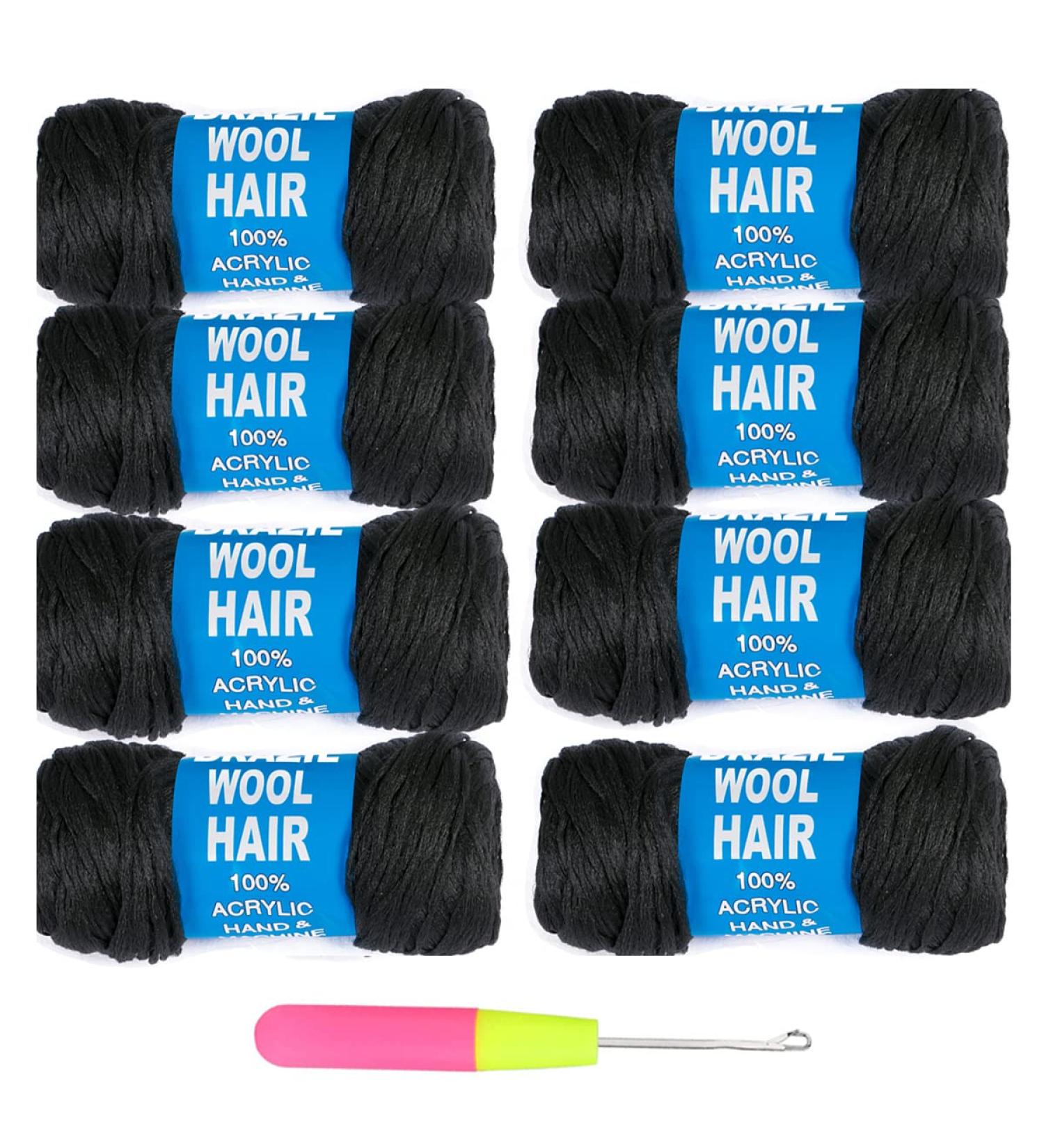 8Pcs Brazilian Yarn Wool for Hair Crochet Braid Twist | Black Color Black03 - Buy Online on GoSupps.com