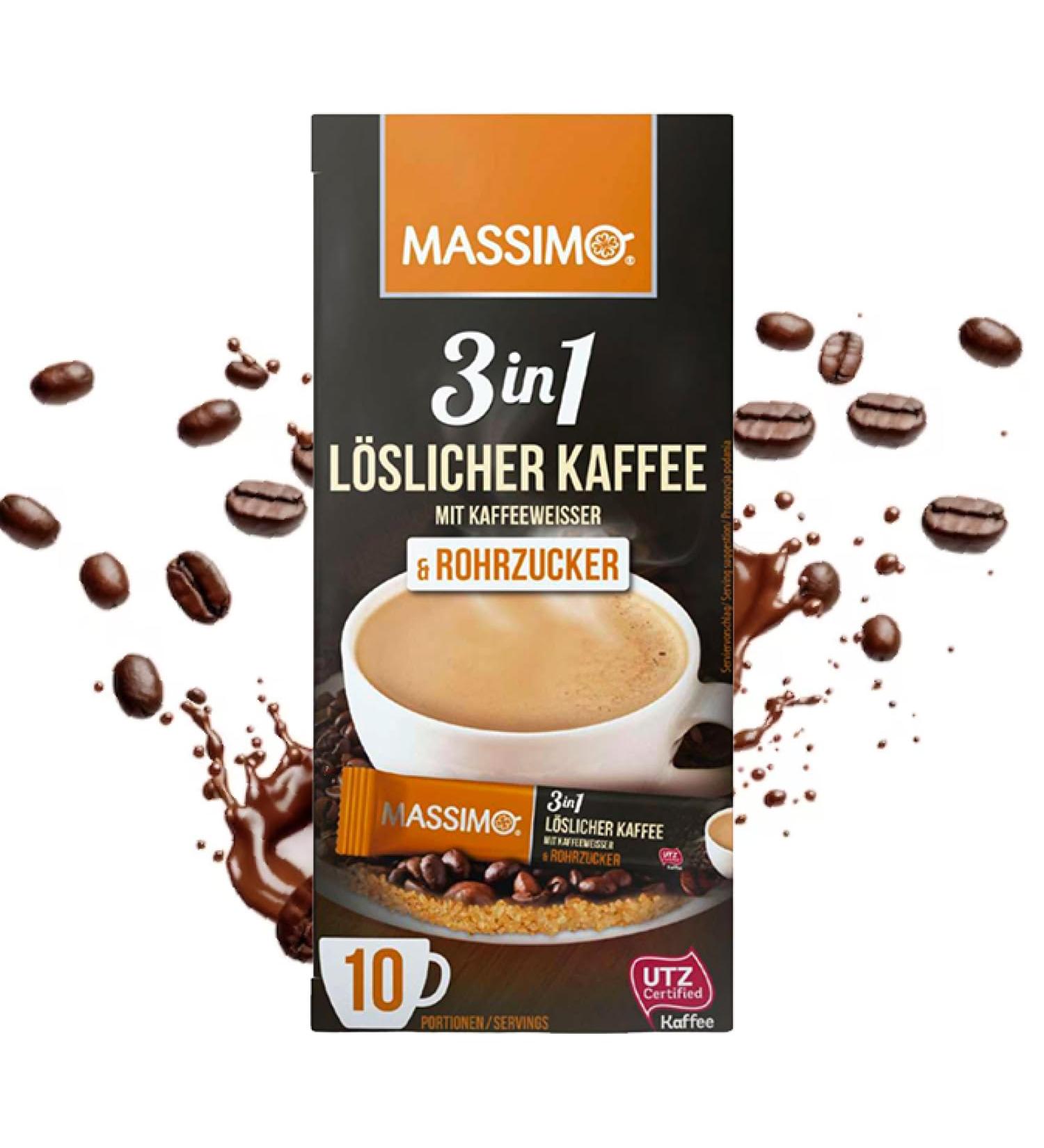 MASSIMO Instant Coffee 3 in 1 with Coffee Beans White Coffee and Cane Sugar - 160 Instant Coffee Sticks of 17 g - Quick Preparation - Pack of 16 - Buy Online on GoSupps.com