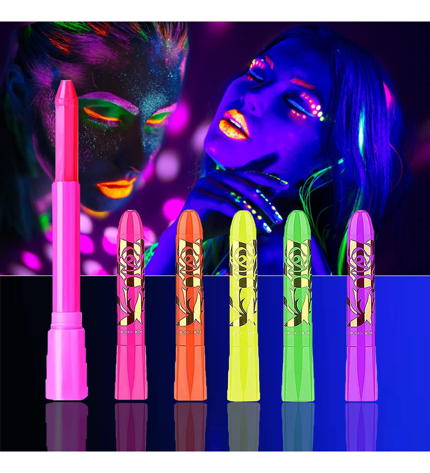 6PCS Saturey Glow Black Light Face & Body Paint Crayons - Neon Glow Makeup for Parties, Mardi Gras & Christmas - Buy Online on GoSupps.com