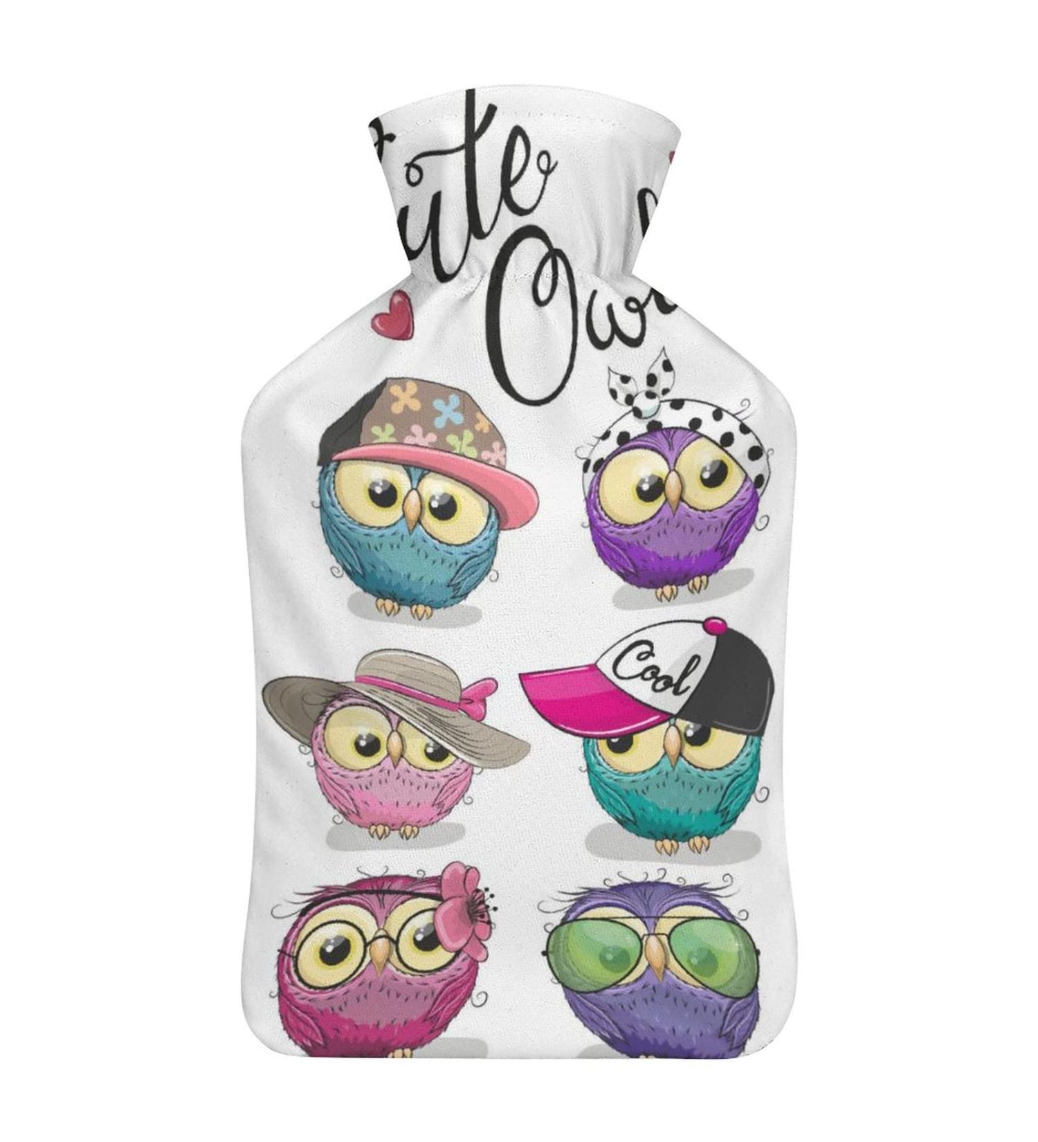 Hot Water Bottle with Lid - Owl Pattern Rubber Hot Water Bag for Pain Relief Cramps & Foot Warmer | Hot & Cold Therapy - Buy Online on GoSupps.com