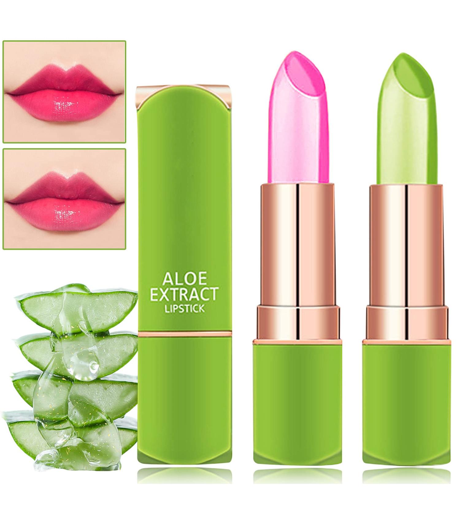 2 PCS Aloe Vera Color Changing Lipstick Set - Long Lasting & Waterproof Lip Tint Gloss for Women - Buy Online on GoSupps.com