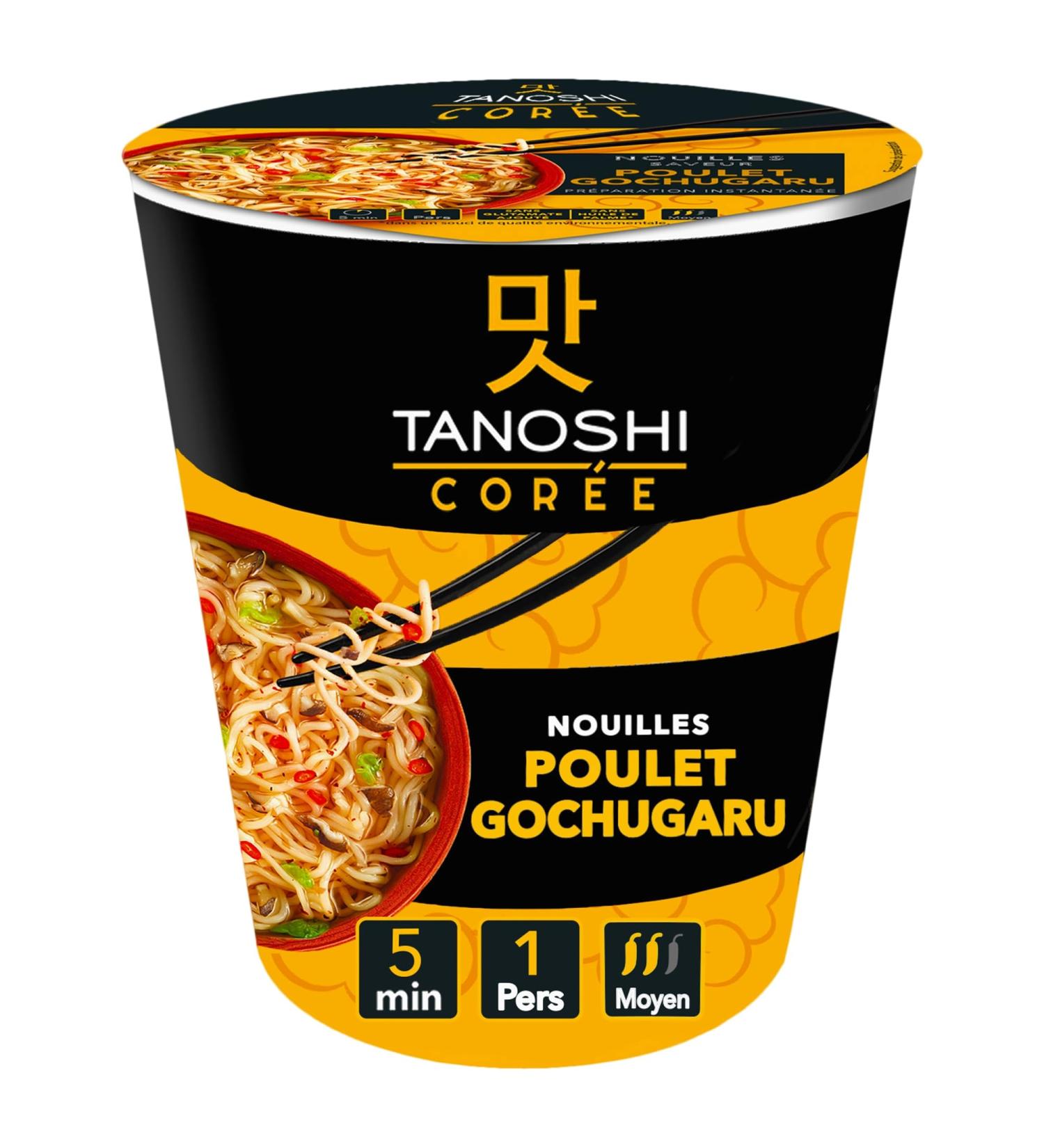 TANOSHI - Cup Instant Noodles Gochugaru Chicken Flavor - Instant Korean Noodles - 1 Person - White - 65g (Packaging May Vary - Buy Online on GoSupps.com
