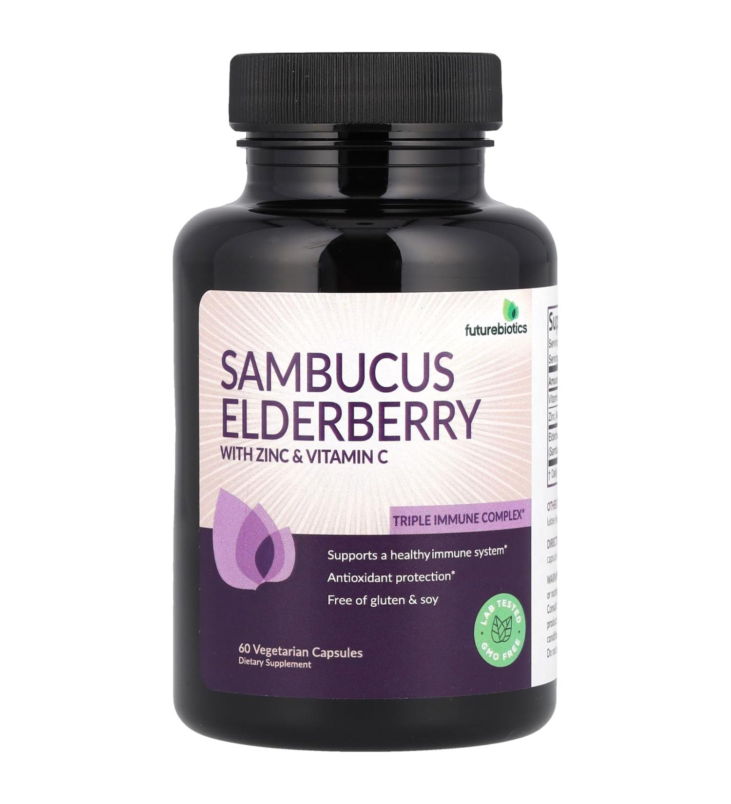Futurebiotics Sambucus Elderberry with Zinc & Vitamin C 60 Vegetarian Capsules - Buy Online on GoSupps.com