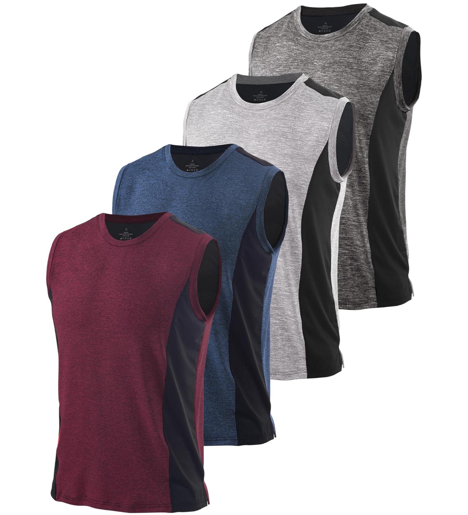 Ymmchy Men's Gym Tank Top 4-Pack Sleeveless Muscle Shirt Quick Dry Bodybuilding Undershirt in Dark Gray Light Gray Dark Blue and Wine Red - Ideal Fitness Apparel for International Shipping - Buy Online on GoSupps.com