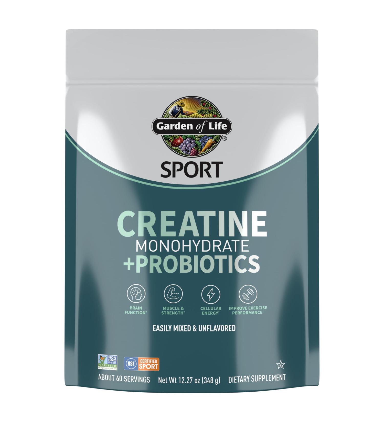 Garden of Life Creatine Monohydrate Powder - Micronized Pre Workout for Men & Women | Probiotics Muscle & Strength Boost 60 Unflavored Servings - Buy Online on GoSupps.com