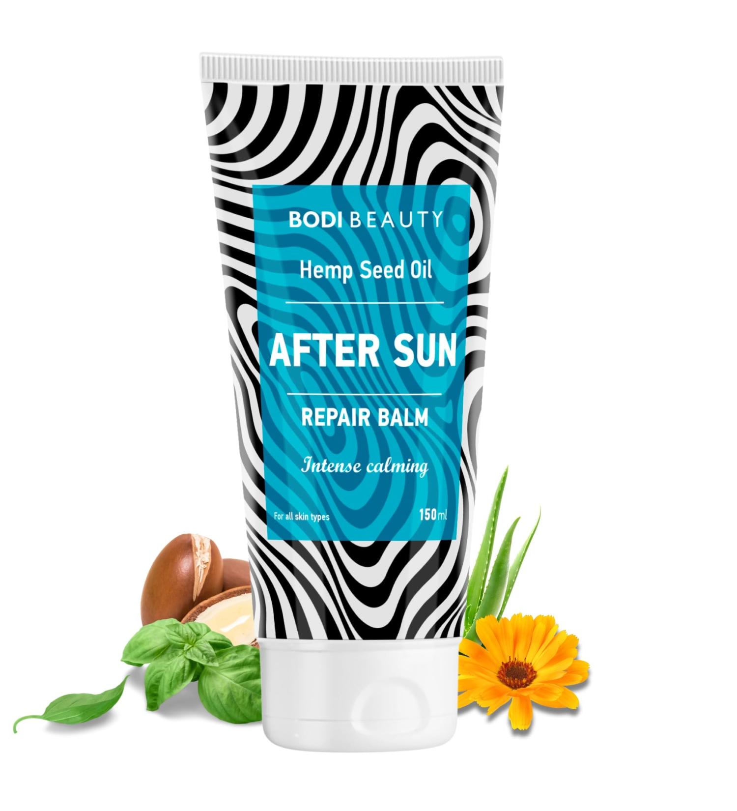 BODI BEAUTY After Sun Soothing and repairing balm after the beach with Q10 vitamins A E and D-panthenol complex of oils green tea calendula and aloe vera | Anti-sun cream | 150 ml - Buy Online on GoSupps.com