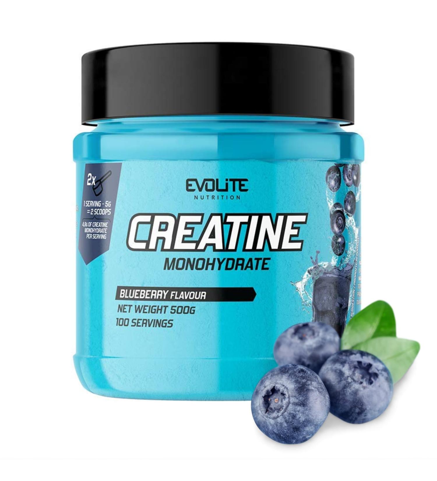 Evolite Nutrition Creatine Monohydrate 500g - Blueberry Flavor Creatine Powder for Pre Workout Boost - Premium Quality Creatine with Taurine - Buy Online on GoSupps.com