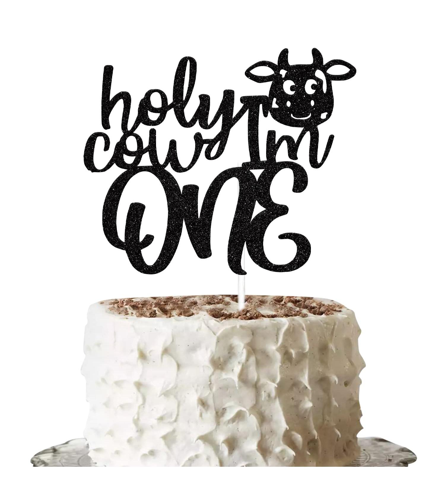 Black Glitter Holy Cow I'm One Cake Topper Cow Cake Topper Holy Cow I'm One Birthday Decorations First Birthday Cake Topper Cow Theme One Year Old Birthday Party Decorations Supplies - Buy Online on GoSupps.com