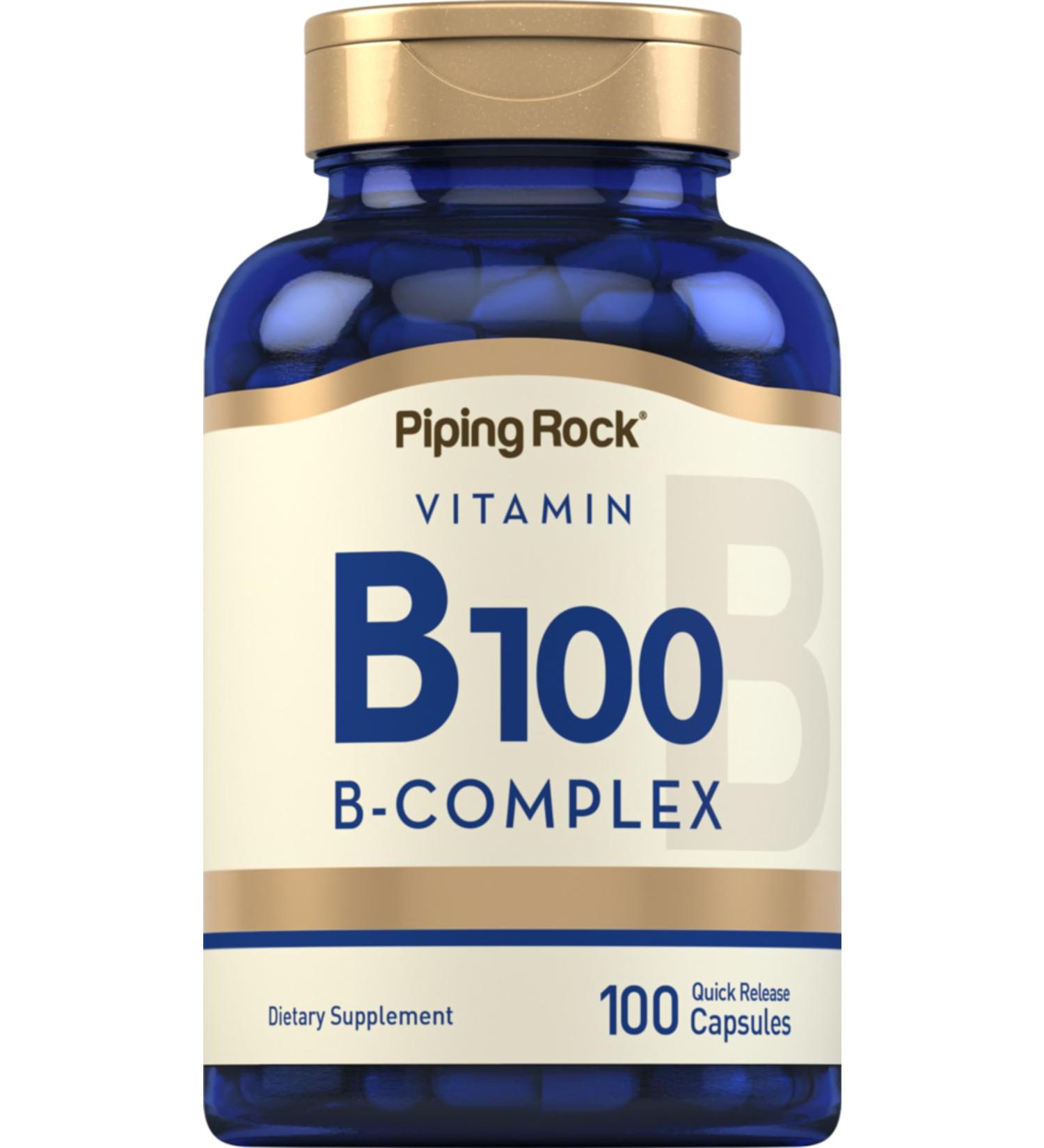 Piping Rock Vitamin B-100 Complex | 100 Capsules | Vitamins B12 B1 B2 B6 | Non-GMO Gluten Free Supplement 100 Count (Pack of 1) - Buy Online on GoSupps.com