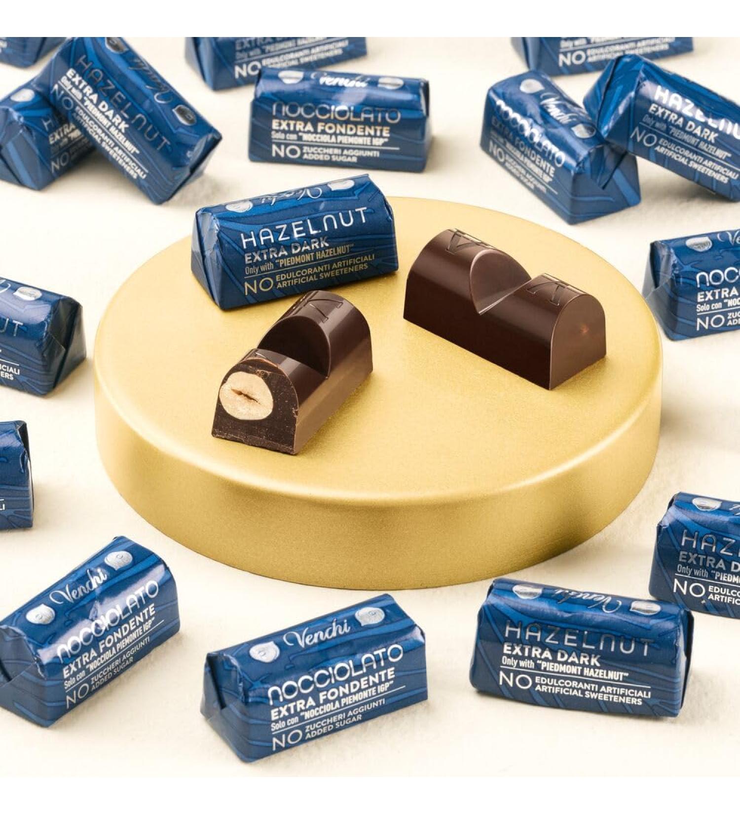 Venchi - Mini Hazelnut Ingot Extra Dark Chocolate NO Added Sugars 1 kg - With whole Piedmont hazelnuts - Gluten Free - Vegan
