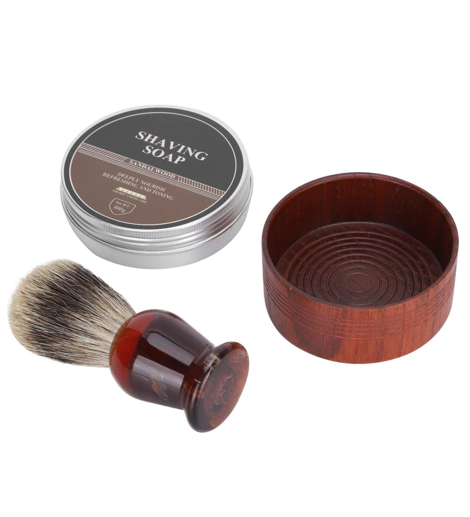 Premium Shaving Brush & Beard Care Set - Wooden Bowl Soap & Mustache Tool for Men - Buy Online on GoSupps.com