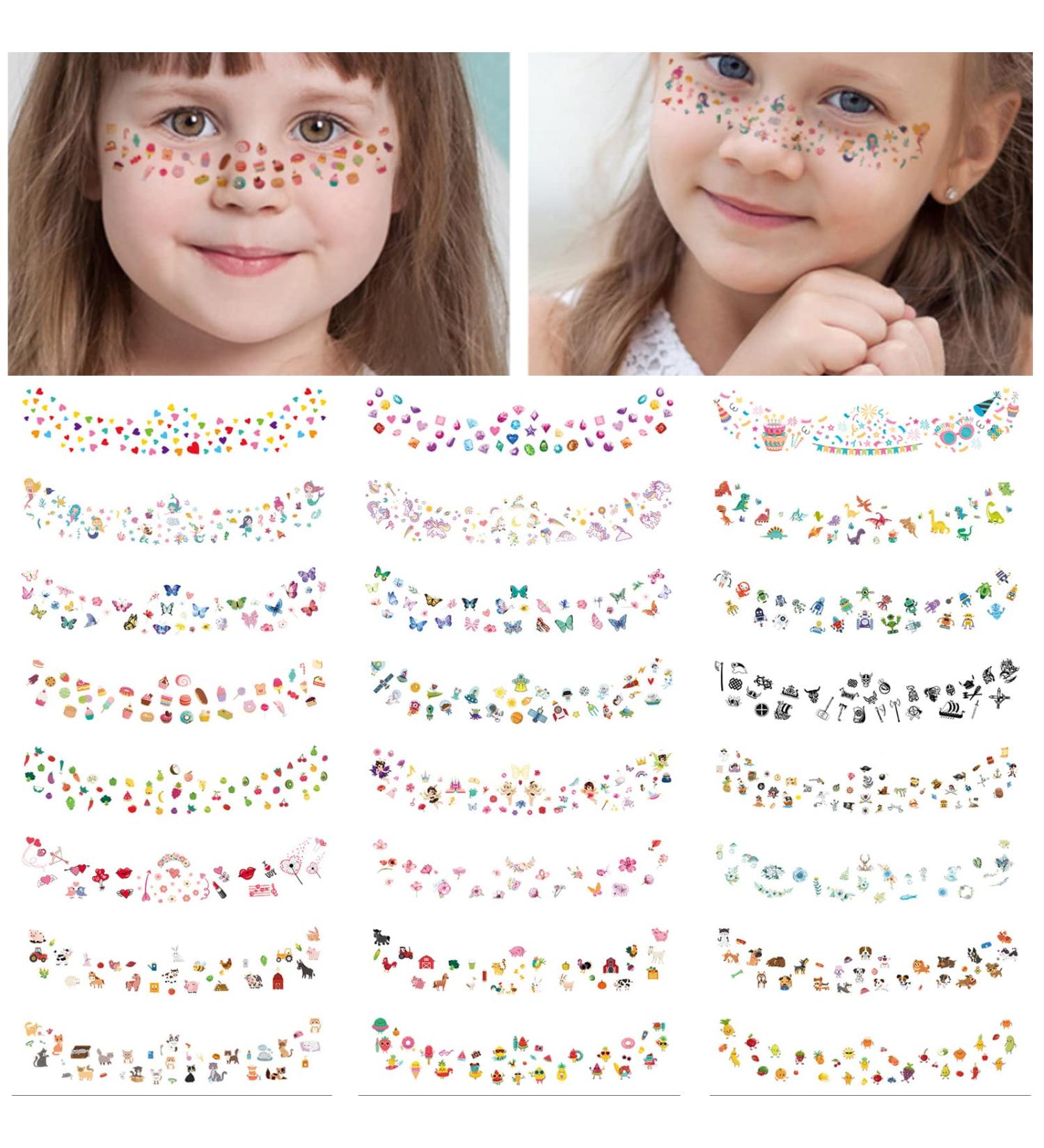 24Sheets Face Temporary Tattoo Stickers - Freckles, Butterfly, Fruit, Dinosaur Design for Girls Boys - Festival Makeup Rave - Buy Online on GoSupps.com