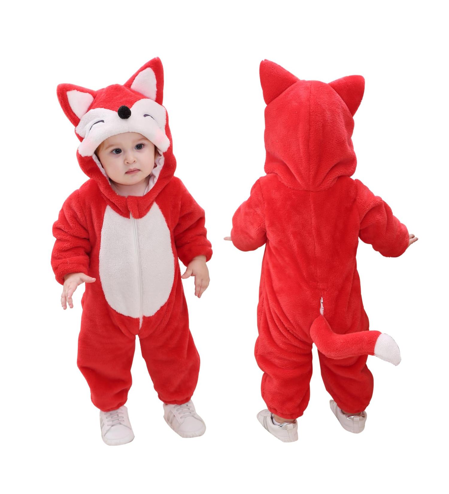 Doladola Unisex Baby Hooded Cartoon Animal Romper | Red Fox | 24-30 Months - Buy Online on GoSupps.com