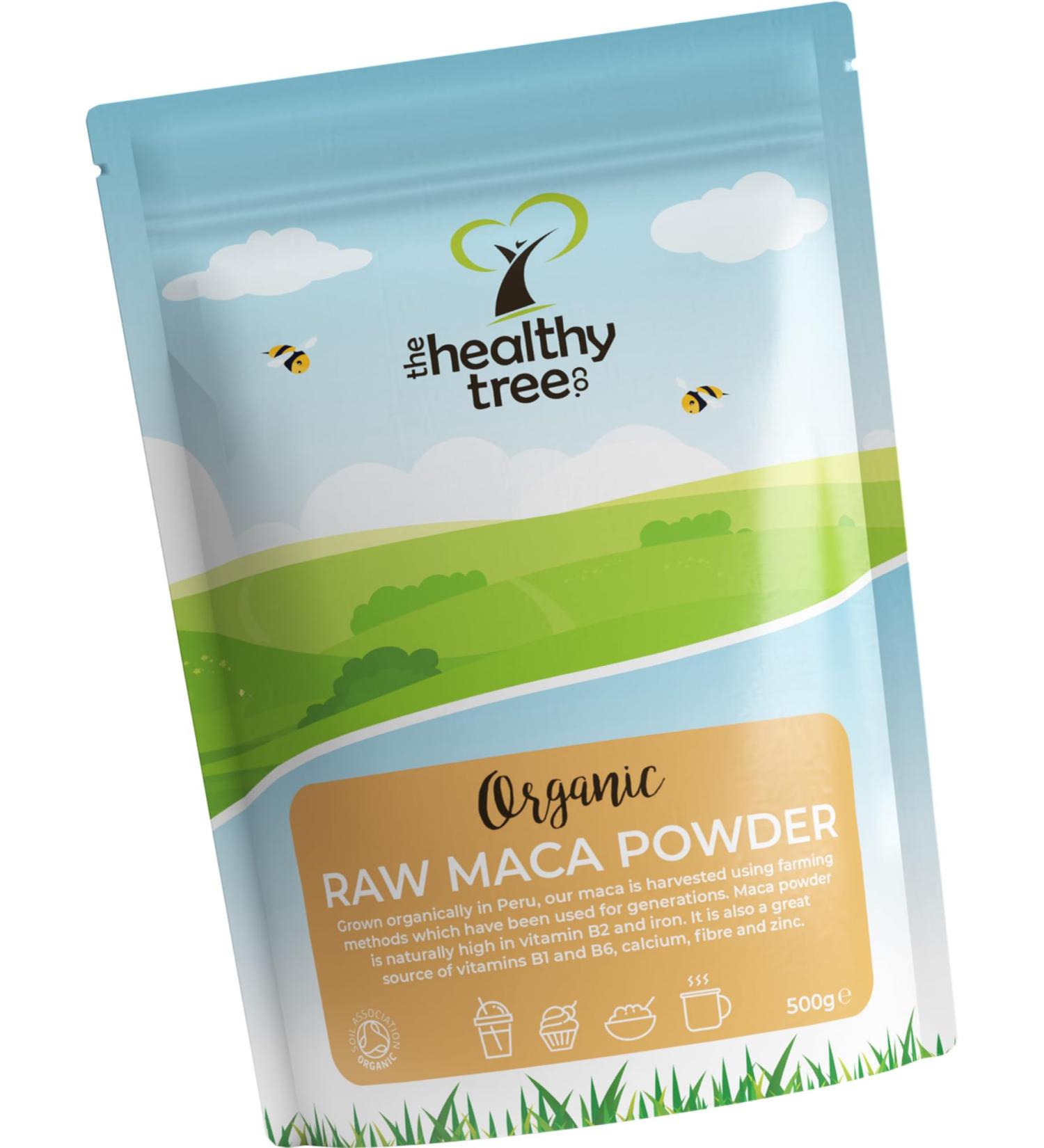 Organic Maca Powder by TheHealthyTree Company - Peruvian Raw Maca Root (500g) - Vegan Superfood for Smoothies, Oats, and Baking - High in Vitamin B2, Fiber, Iron, and Calcium - Buy Online on GoSupps.com