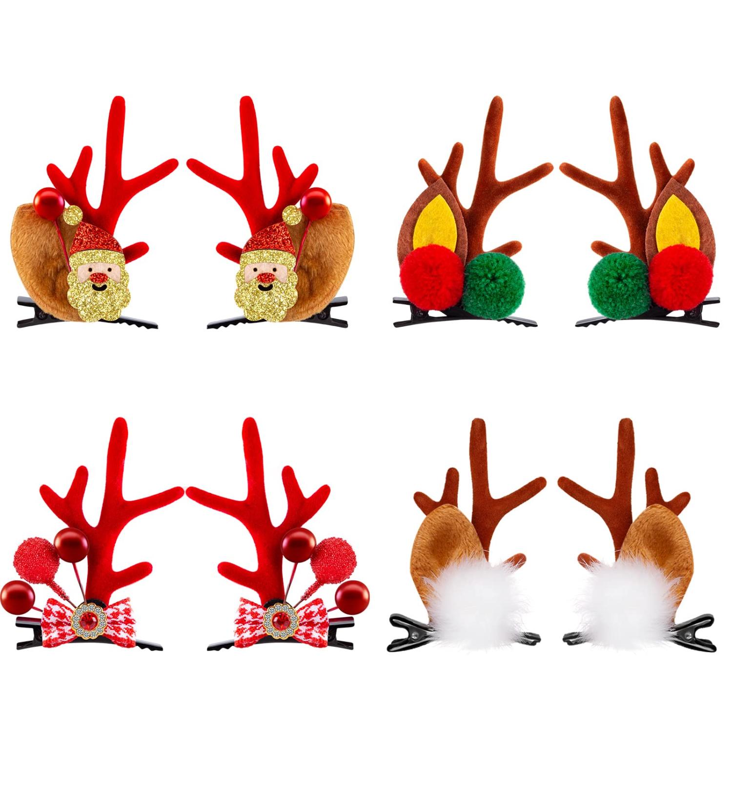 Melliex 4 Couples Christmas Deer Antlers | Plush Reindeer Hair Clips for Girls & Women | Festive Holiday Party Accessories - Buy Online on GoSupps.com