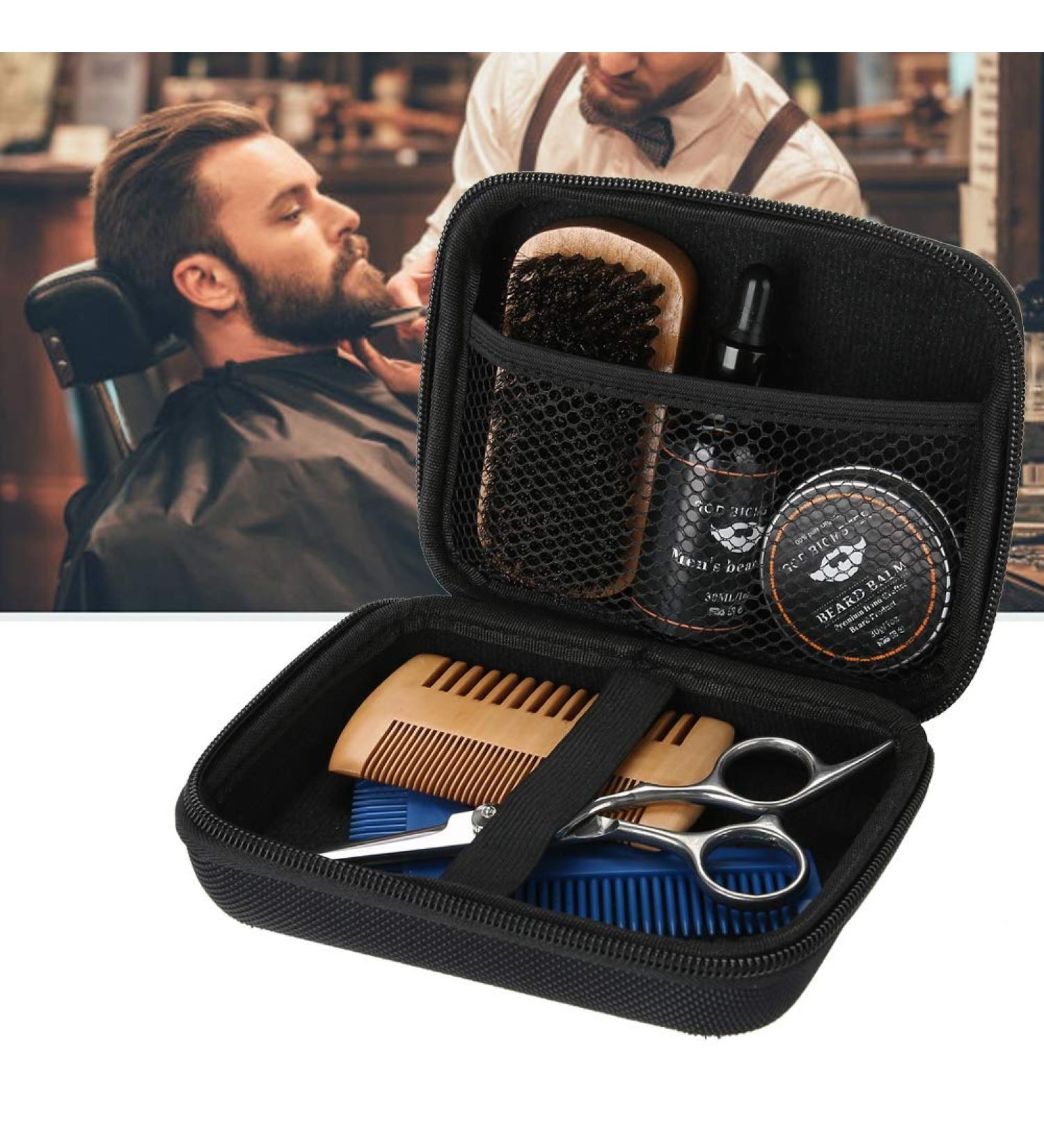Ultimate Beard Care Kit - 7 Piece Portable Set for Men | Styling Cream Oil Brush Scissors & Mustache Care - Buy Online on GoSupps.com