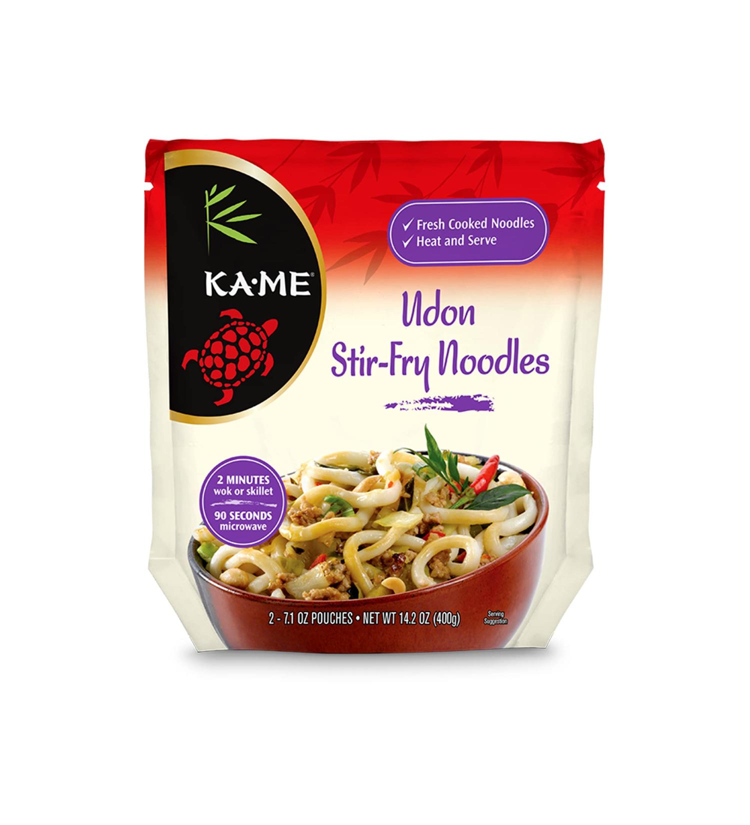 KA-ME Udon Stir-Fry Noodles 14.2 oz - Authentic Asian Flavors, No Preservatives or MSG - Instant & Microwaveable for Hot & Cold Dishes - Mild Fish Broth - Quick Soup or Stir-Fry Option - Buy Online on GoSupps.com