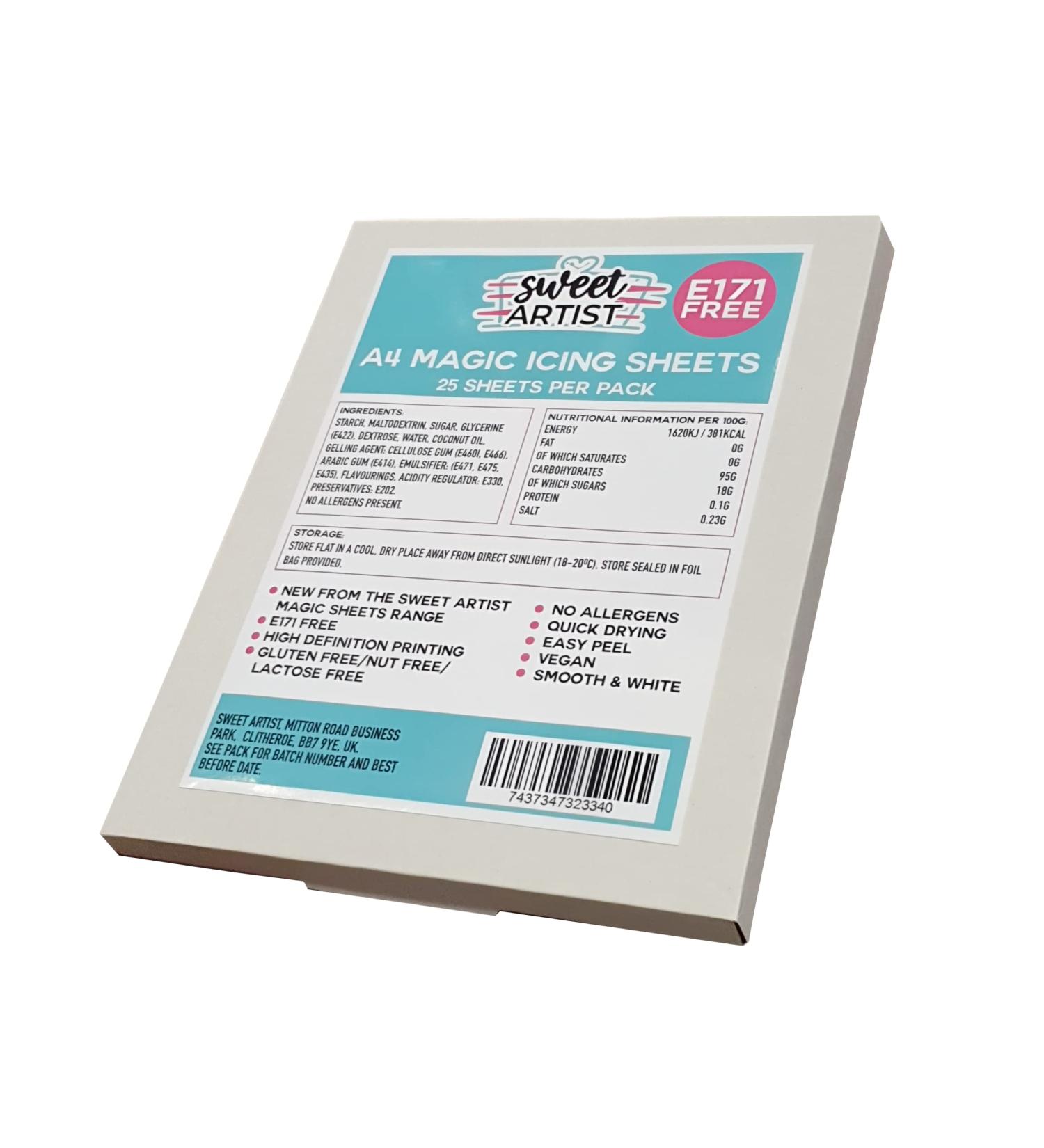 A4 Magic Icing Sheets (Frosting Sheets) for Edible Printing - E171 FREE - For use in EU market with Edible Ink Printer
