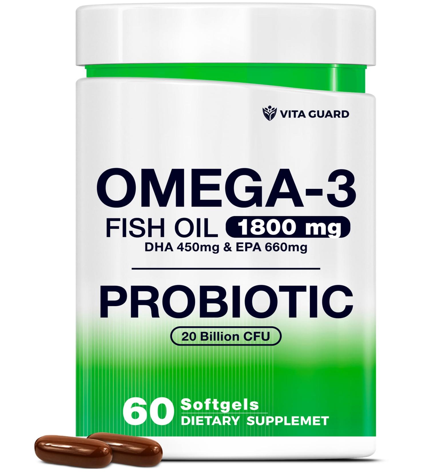 Omega-3 Fish Oil with Probiotics 1800mg Fish Oil 660mg EPA 450mg DHA Heart Brain & Gut Support 20 Billion CFU Lemon-Flavored Burpless Softgels Non-GMO Gluten-Free - Buy Online on GoSupps.com