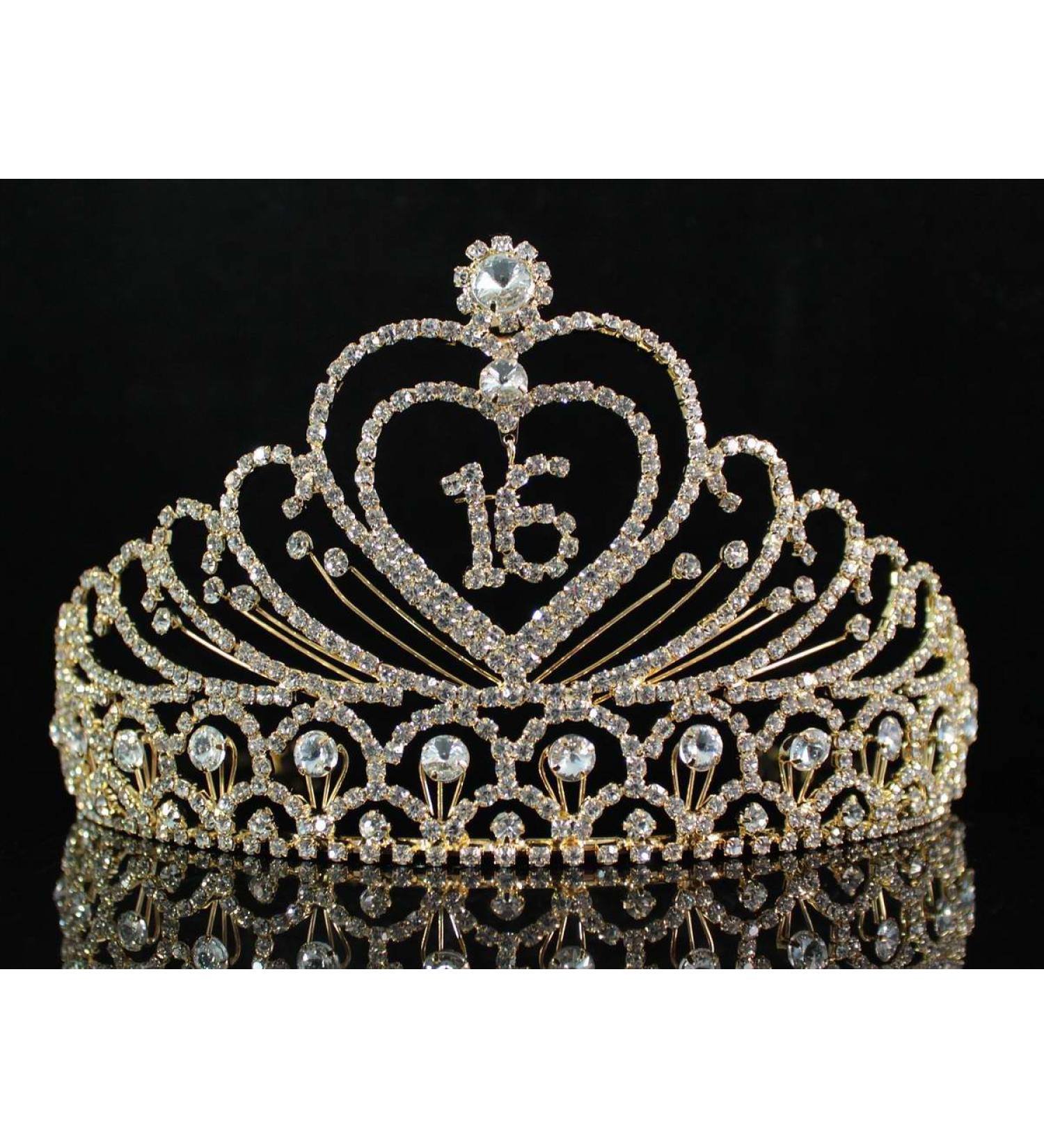 Sweet Sixteen 16th Birthday Princess Tiara Crown - Austrian Rhinestone Crystal Jewelry T1629g Gold - Buy Online on GoSupps.com