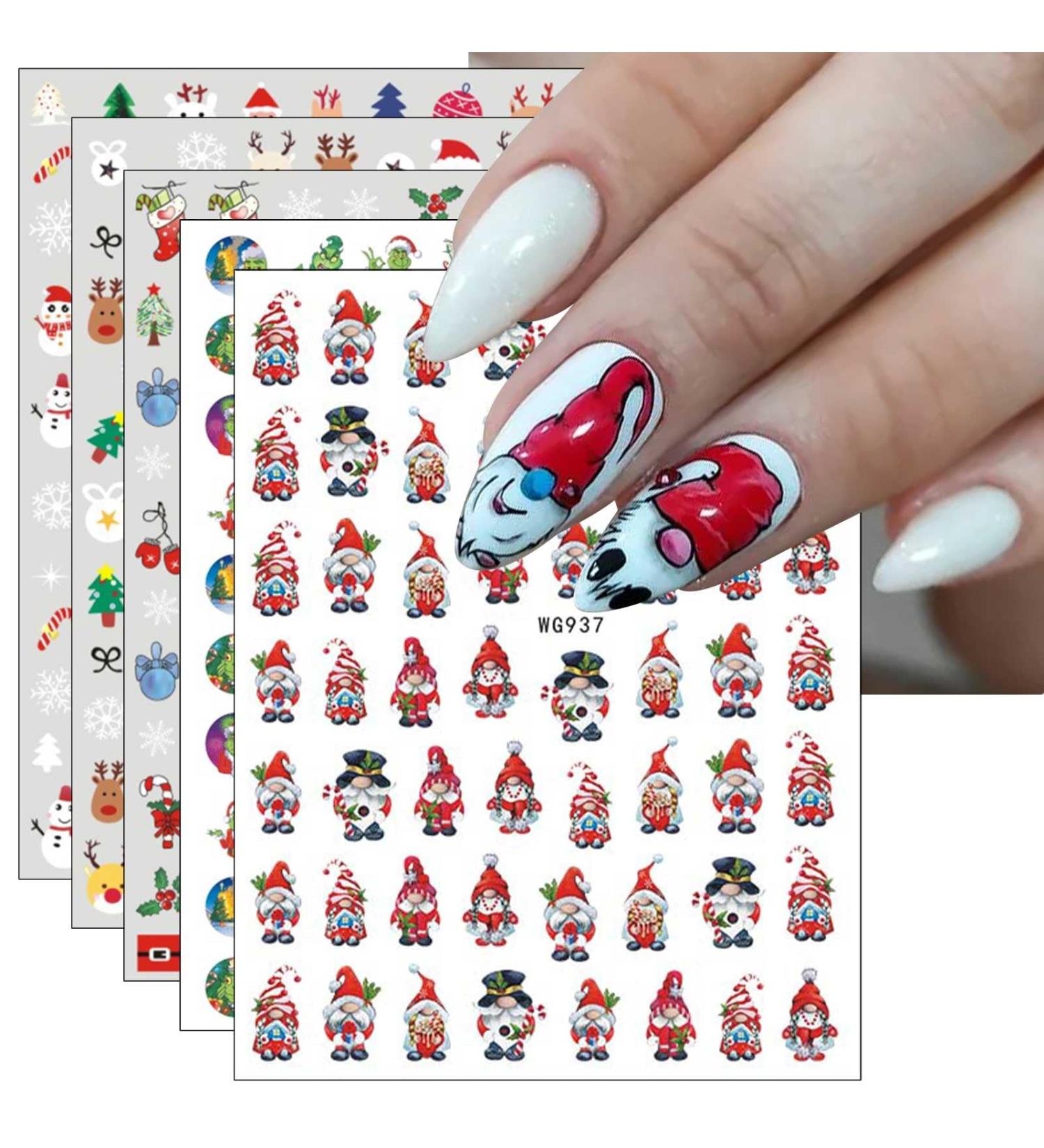 Christmas Nail Stickers 9 Sheets Self-Adhesive Nail Decal Snowflake Santa Claus Hat Red Nail Art Decoration Design Supplie - Buy Online on GoSupps.com