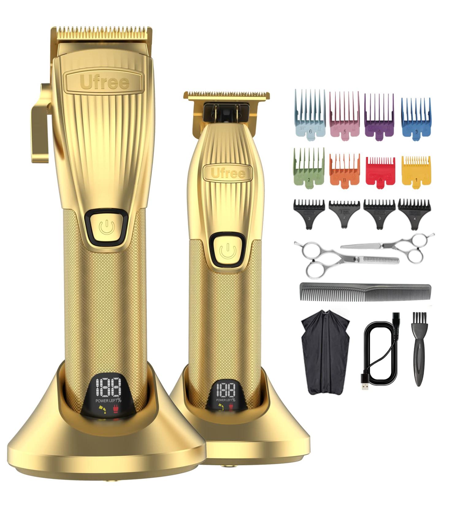 Ufree Hair Clippers and Trimmer Set 2022 - Professional Barber Combo with Charging Station, Cordless T-Blade Trimmer, Beard Trimmer, Hair Cutting Kit, Guide Combs - Gold - Buy Online on GoSupps.com