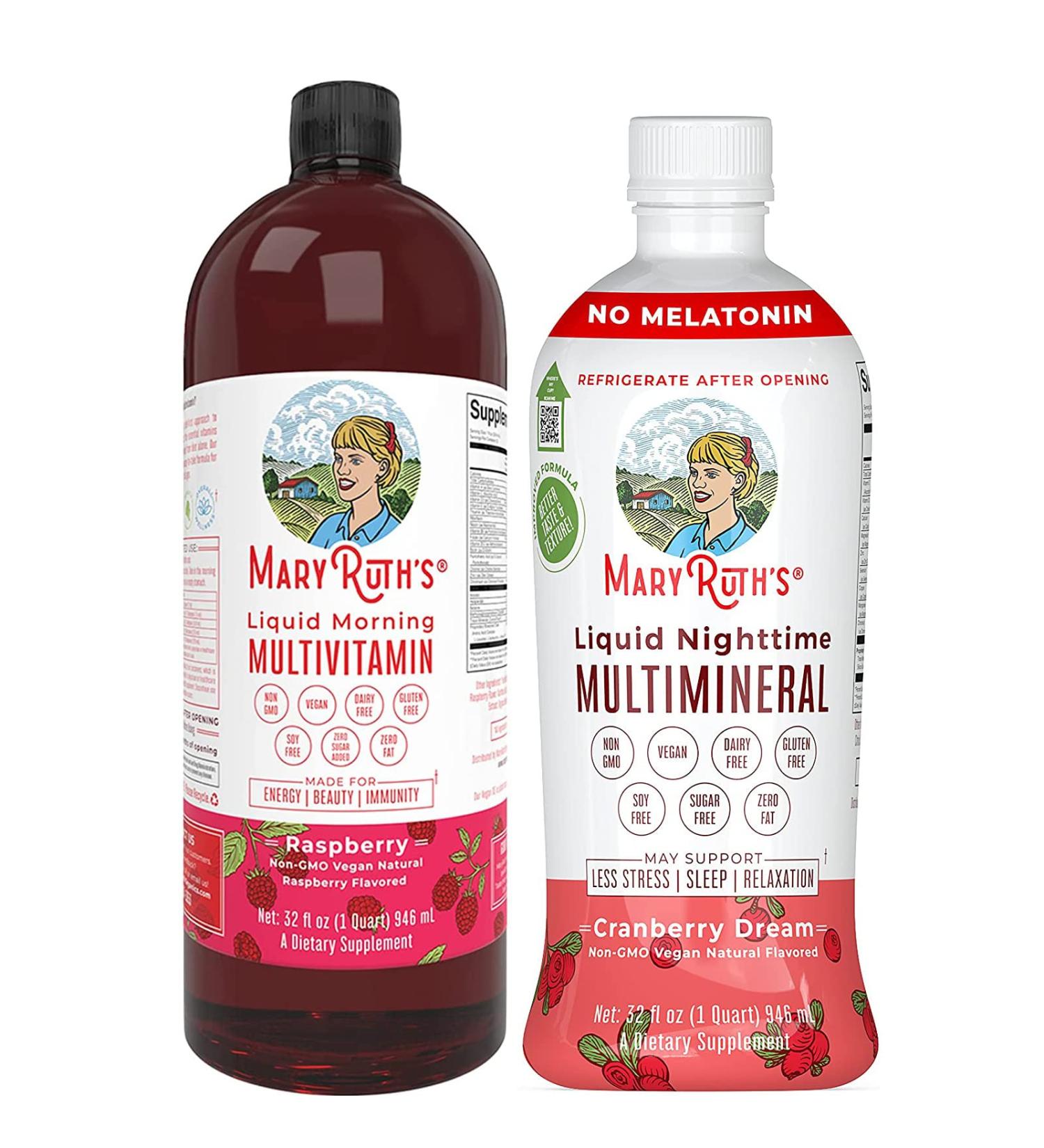 MaryRuth's Liquid Multivitamin Raspberry & Liquid Multimineral Cranberry Bundle | Immune & Energy Support | Sleep, Magnesium, Calcium & MSM Supplement - Buy Online on GoSupps.com