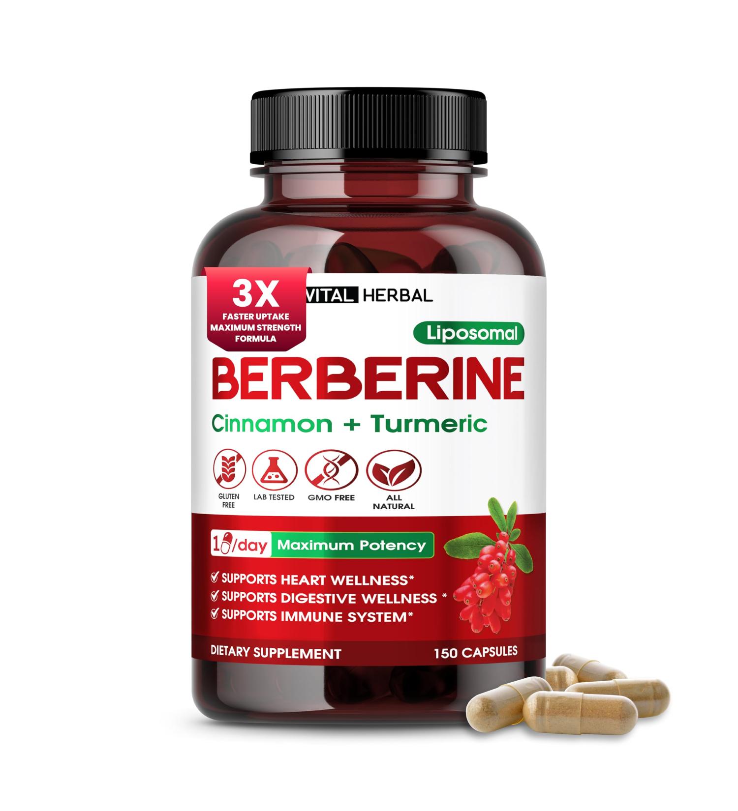 Liposomal Berberine with Cinnamon & Turmeric Supports Digestion & Immune Health 150 Capsules 150 count (pack of 1) - Buy Online on GoSupps.com