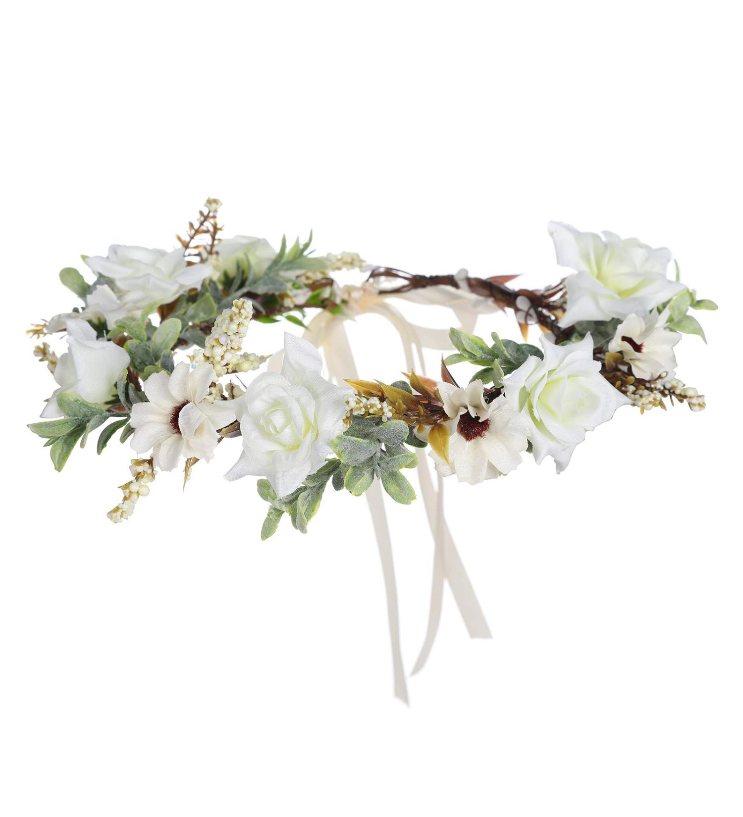 Handmade Cream White Flower Crown Garland Headpiece for Bridal Wedding and Festivals - Buy Online on GoSupps.com