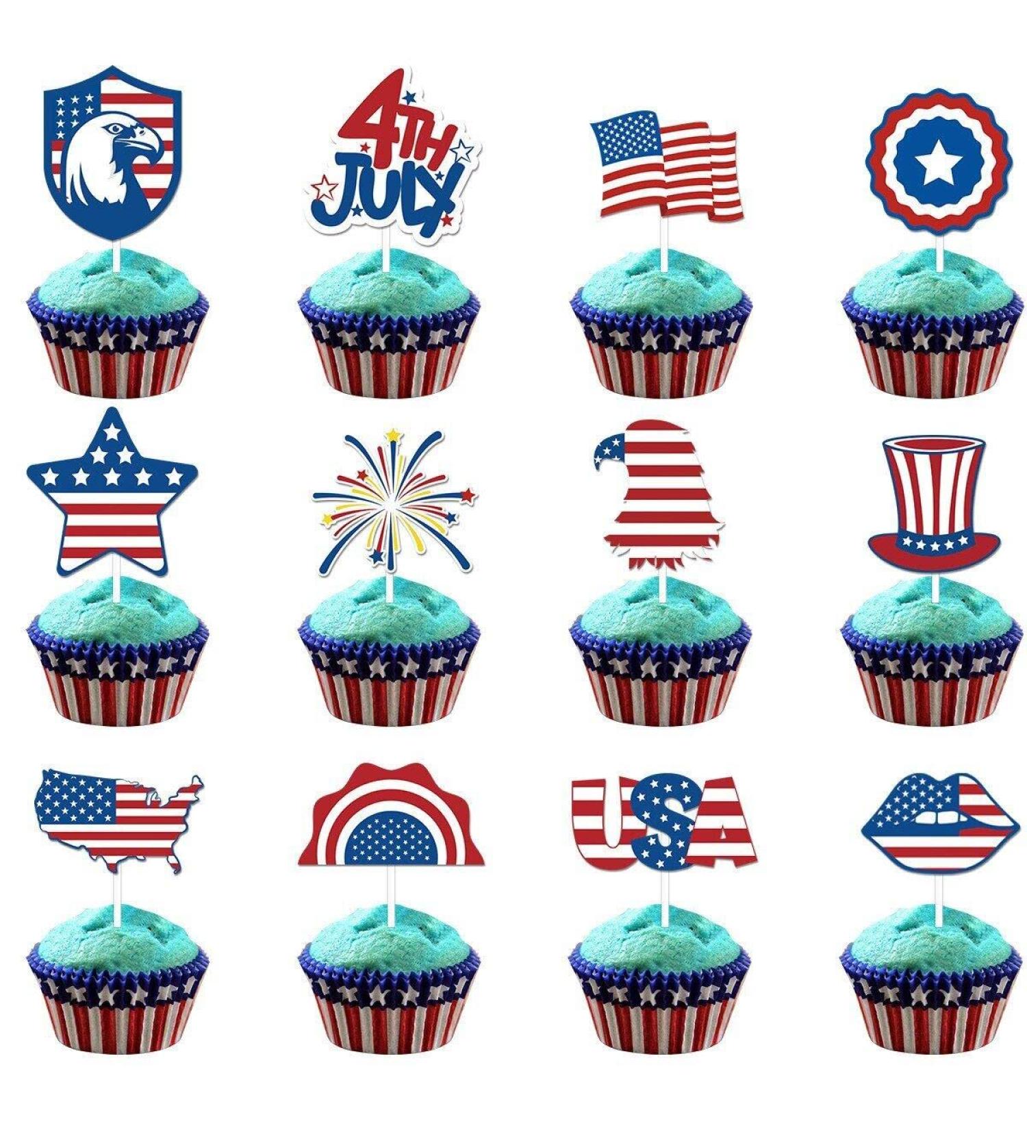 12pcs Patriotic Cupcake Toppers - Usa Independence Day 4th of July Celebration American Flag Theme Cake Decor for Holiday Party - Buy Online on GoSupps.com