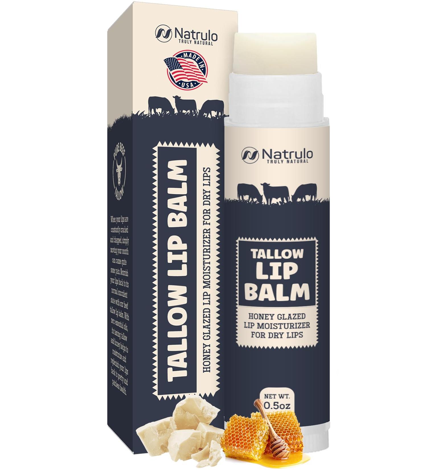 Beef Tallow Lip Balm All Natural Tallow & Beeswax Chapstick Hydrating Moisturizing Grass Fed Tallow Lip Care Soothes Chapped Dry Sensitive Lips Long Lasting & Vitamin Rich Made in USA - Buy Online on GoSupps.com