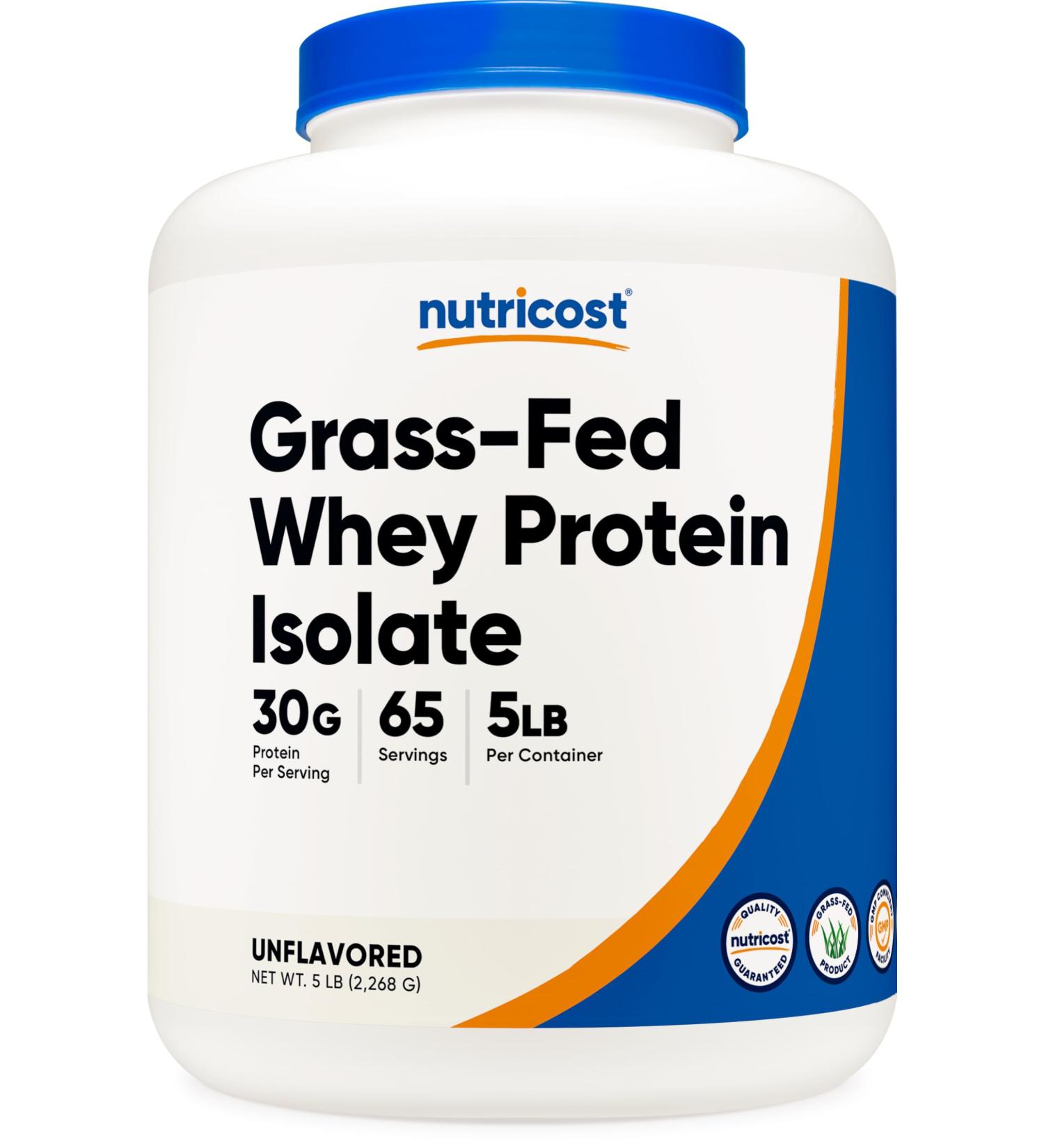 Nutricost Grass-Fed Whey Protein Isolate (Unflavored) 5LBS - rBGH Free Non-GMO & Gluten Free Unflavored 5 Pound (Pack of 1) - Buy Online on GoSupps.com