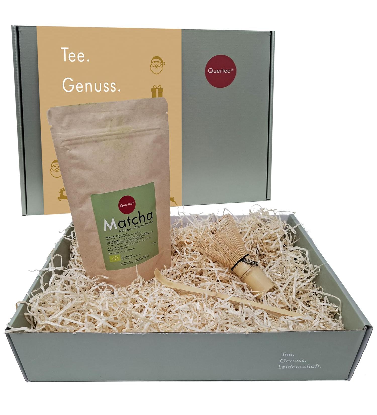  Quertee Matcha Gift Set - Organic Matcha Powder 100g from Japan with Broom (Chasen) and Bamboo Spoon (Chashaku) in Gift Box - Matcha Gift from Quertee - Buy Online on GoSupps.com