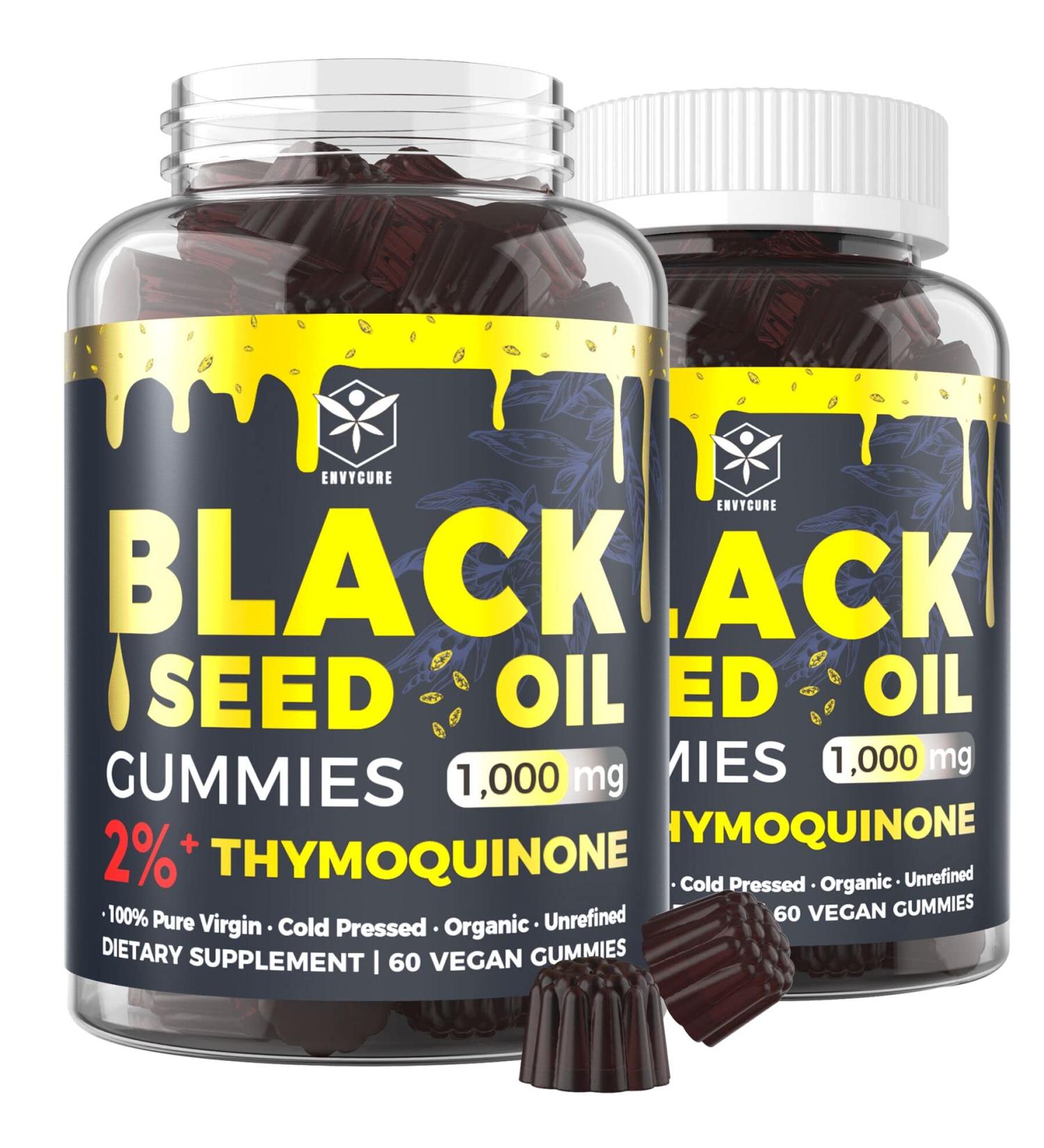 Organic Black Seed Oil Gummies - 1000mg High Potency Antioxidant - Skin, Hair & Immune Support - No Aftertaste - 2 Pack/120 Count - Buy Online on GoSupps.com