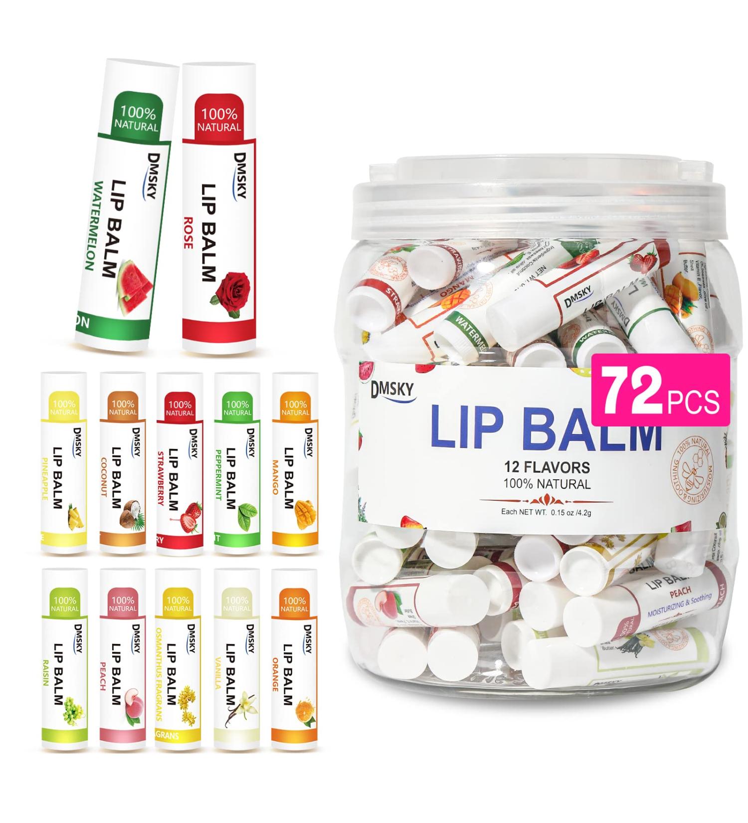 DMSKY 72-Pack Vitamin E Lip Balm Bulk with Coconut Oil - 100% Natural Ingredients - Lip Moisturizer Treatment - Party Favors Bulk Lip Balm 12 Flavors - Buy Online on GoSupps.com