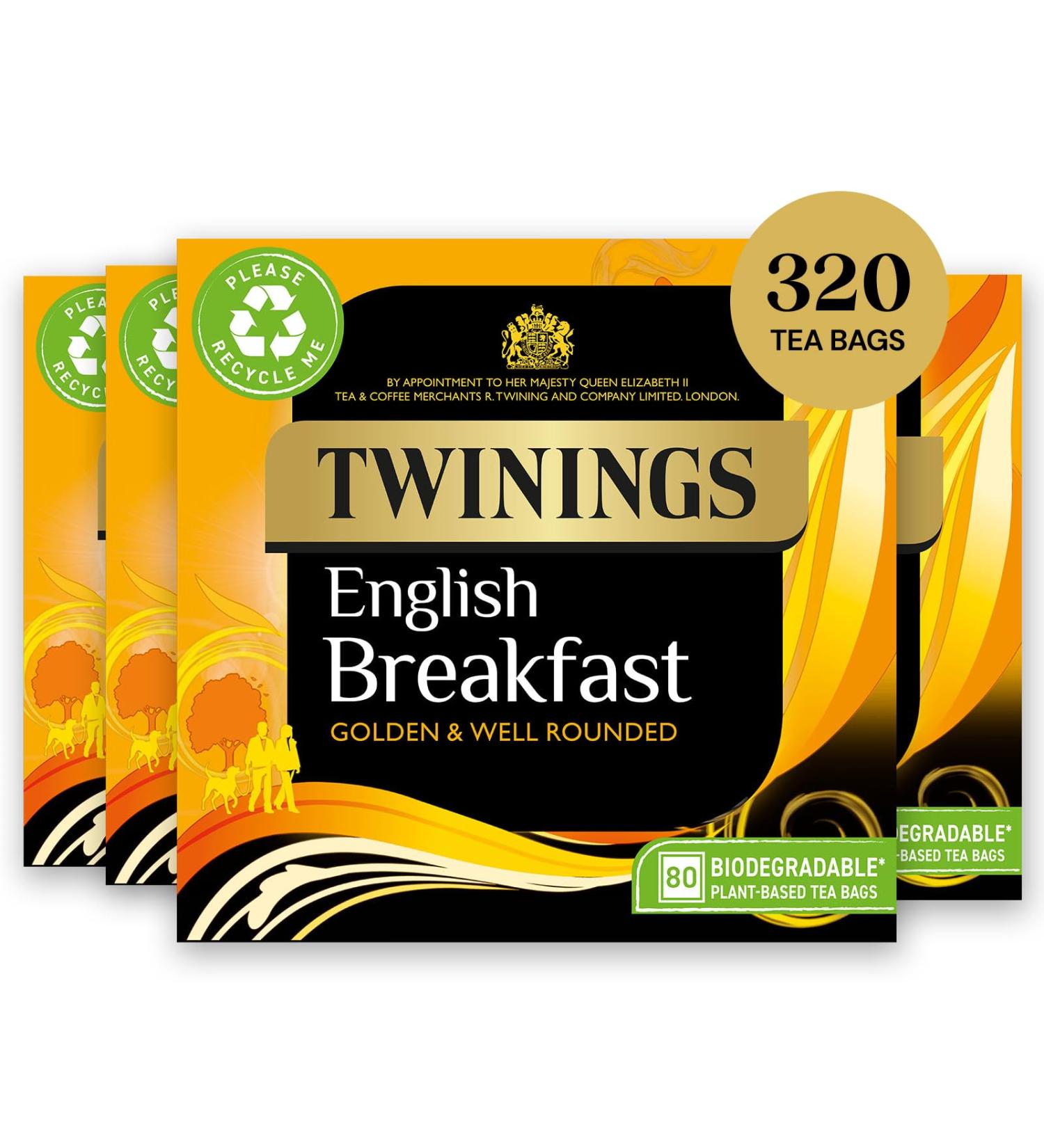 Twinings English Breakfast Tea | Golden Well Rounded & Full Bodied Black Tea | Multipack Bulk Buy 320 (4 x 80) Biodegradable Tea Bags English Breakfast 80 Count (Pack of 4) - Buy Online on GoSupps.com