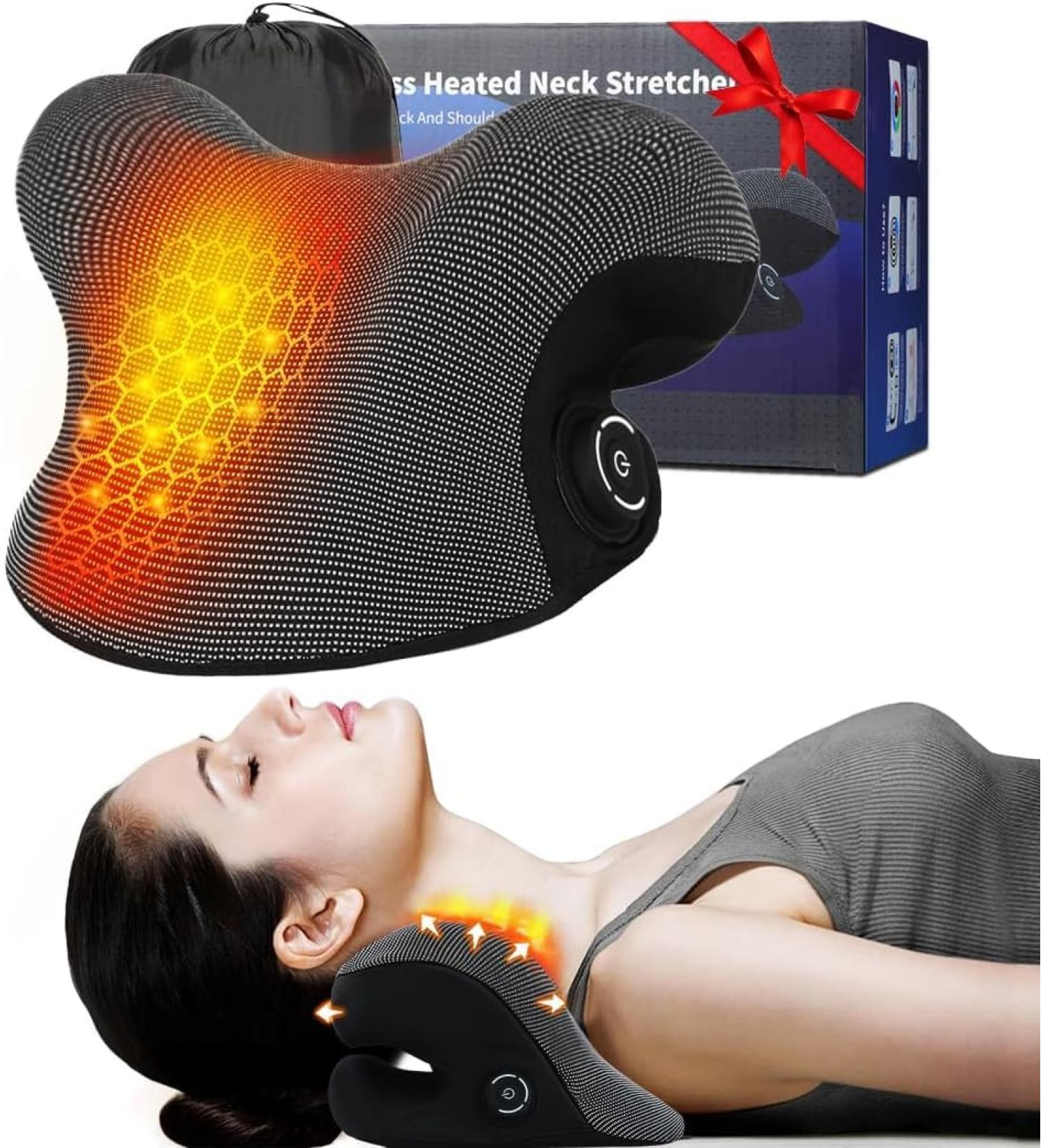 Wireless Heated Neck Stretcher for Pain Relief Portable Cordless Neck Shoulder Cervical Traction Device with Graphene Heating Pad Magnetic Therapy Relaxer Black - Buy Online on GoSupps.com