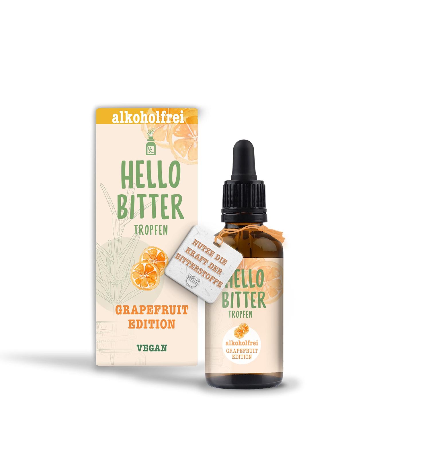 Hellobitter Grapefruit Alcohol-Free Bitter Drops - Vegan High-Dose Herbal Extract 50ml - Quality Tested Liquid Bitters for Digestive Health - Buy Online on GoSupps.com