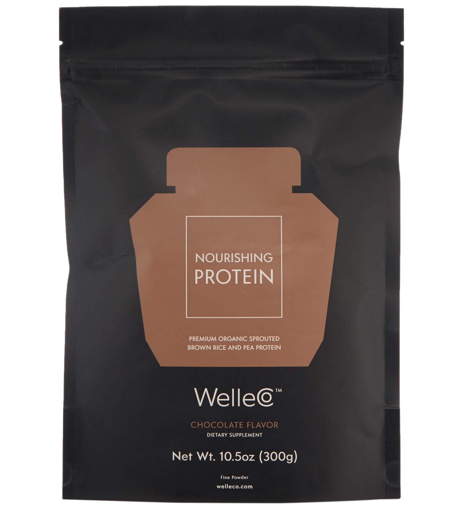 WelleCo Organic Chocolate Protein Powder - 300g Pouch - Plant-Based Brown Rice & Pea Protein - 10.5 Ounce Pack - Buy Online on GoSupps.com