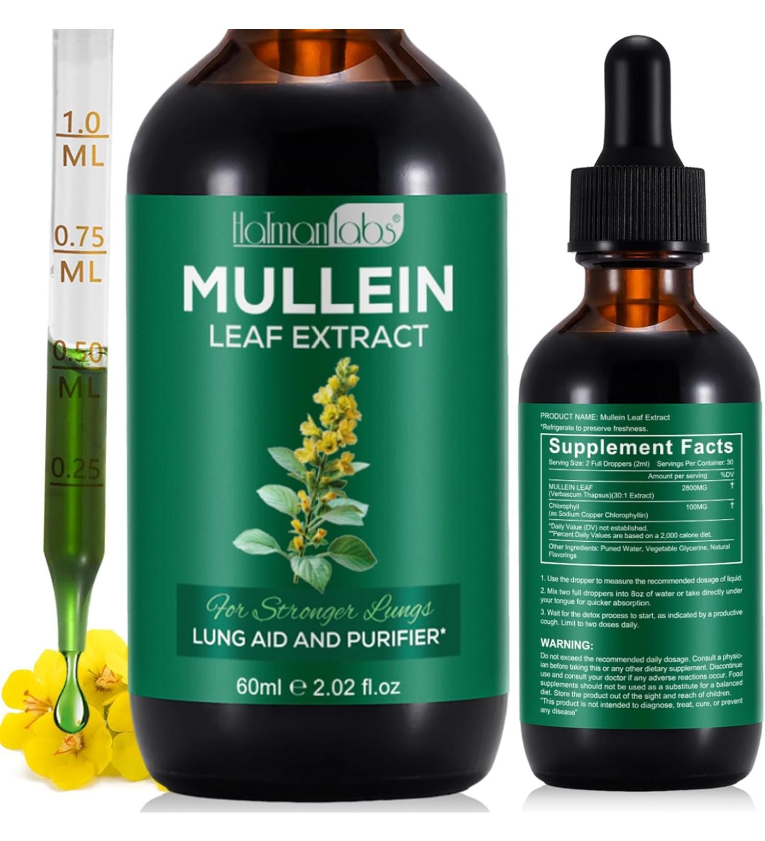 Mullein Leaf Extract for Lungs, Mullein Drops for Lungs with Chrolophyll, Support Lung, Respiratory Function for Healthy Breathing, Improvement in Pulmonary Function,Natural & Safe Supplement(1 PC) 2.02 Fl Oz (Pack of 1) - Buy Online on GoSupps.com