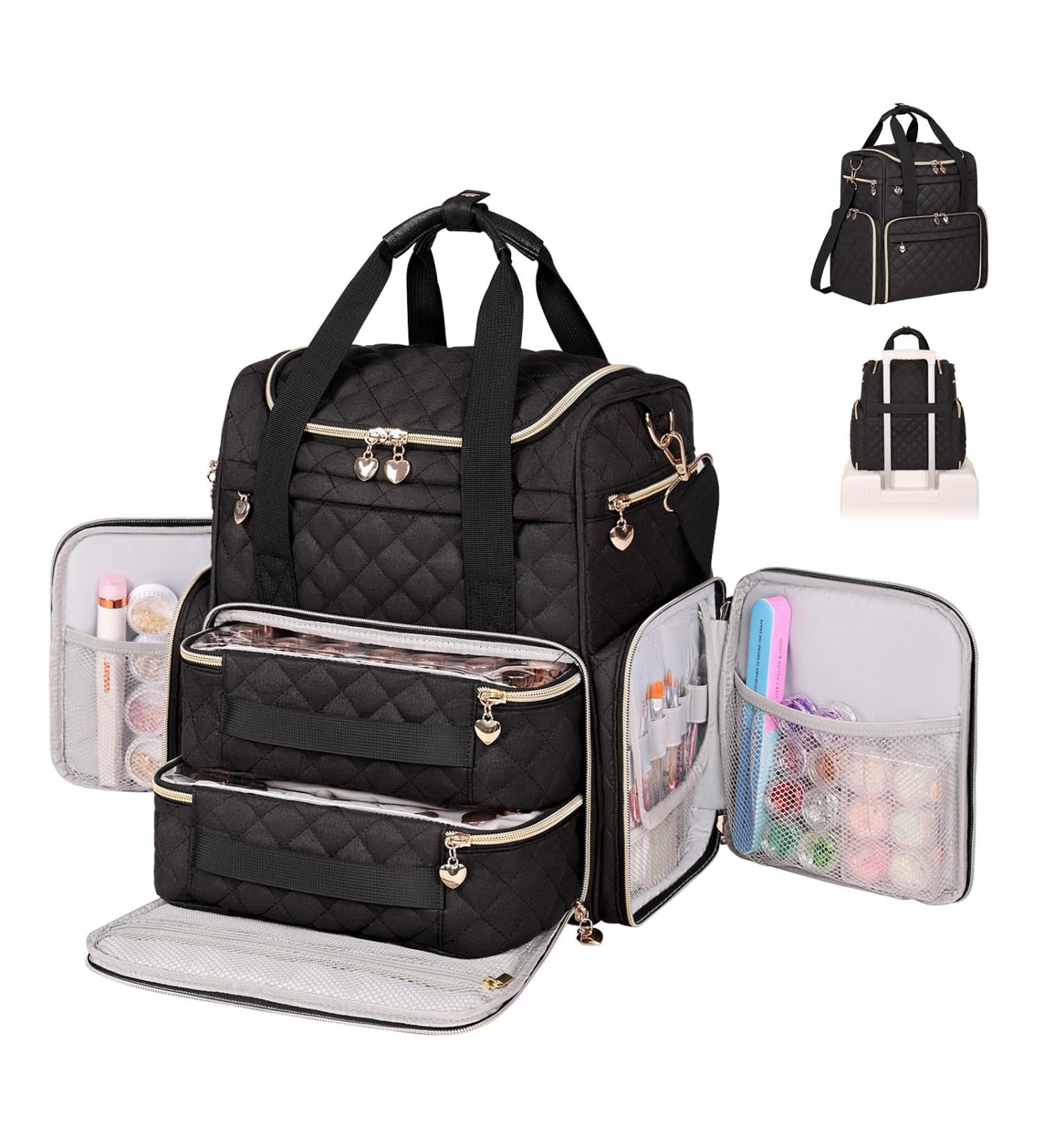 Nail Polish Organizer Bag - Travel Case for 70 Bottles Removable Storage & Tools - Elegant Black - Buy Online on GoSupps.com