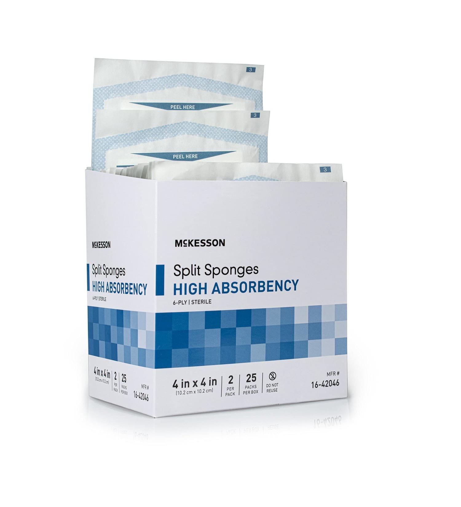 McKesson Split Sponges 4 x 4, 6-Ply High Absorbency Sterile Dressings - 50 Count Bundle (25 Packs of 2) - Buy Online on GoSupps.com