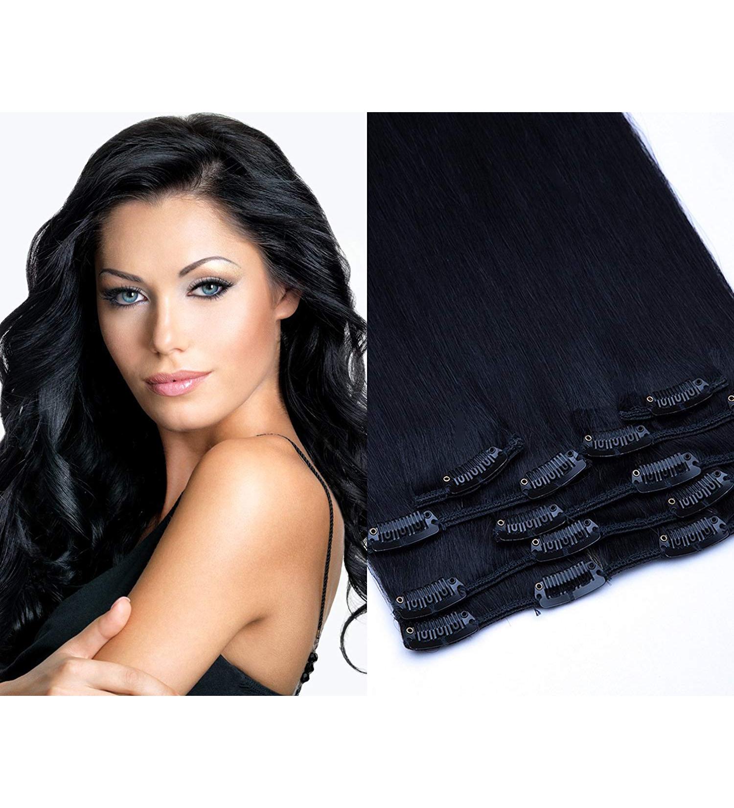 Buy 100% Real Remy Hair Clip-In Extensions 55cm - 7 Pieces 70g Color No.01 Black | International Shipping - Buy Online on GoSupps.com