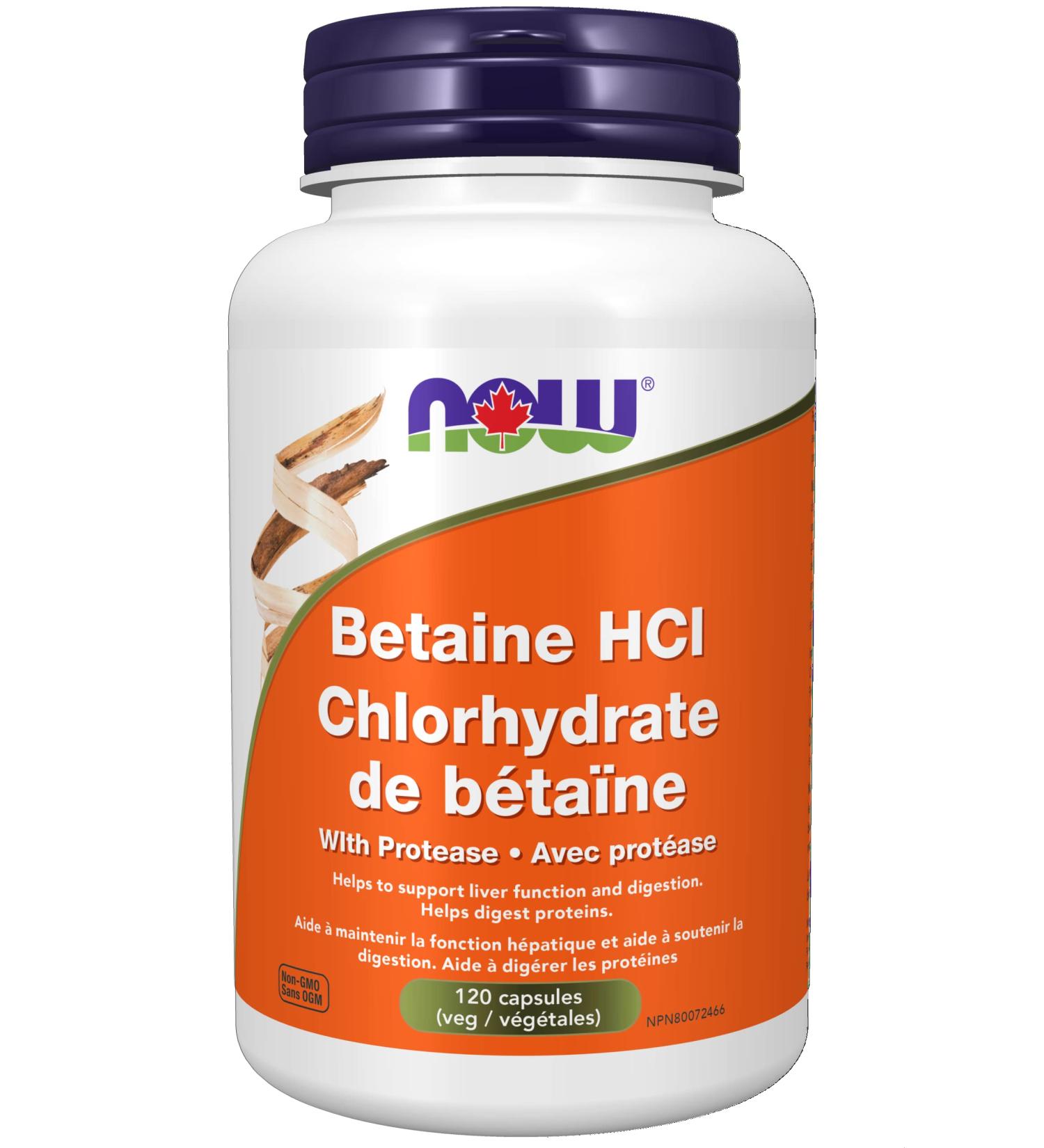 Now Foods Betaine HCL 648mg with protease 120vcap - Buy Online on GoSupps.com