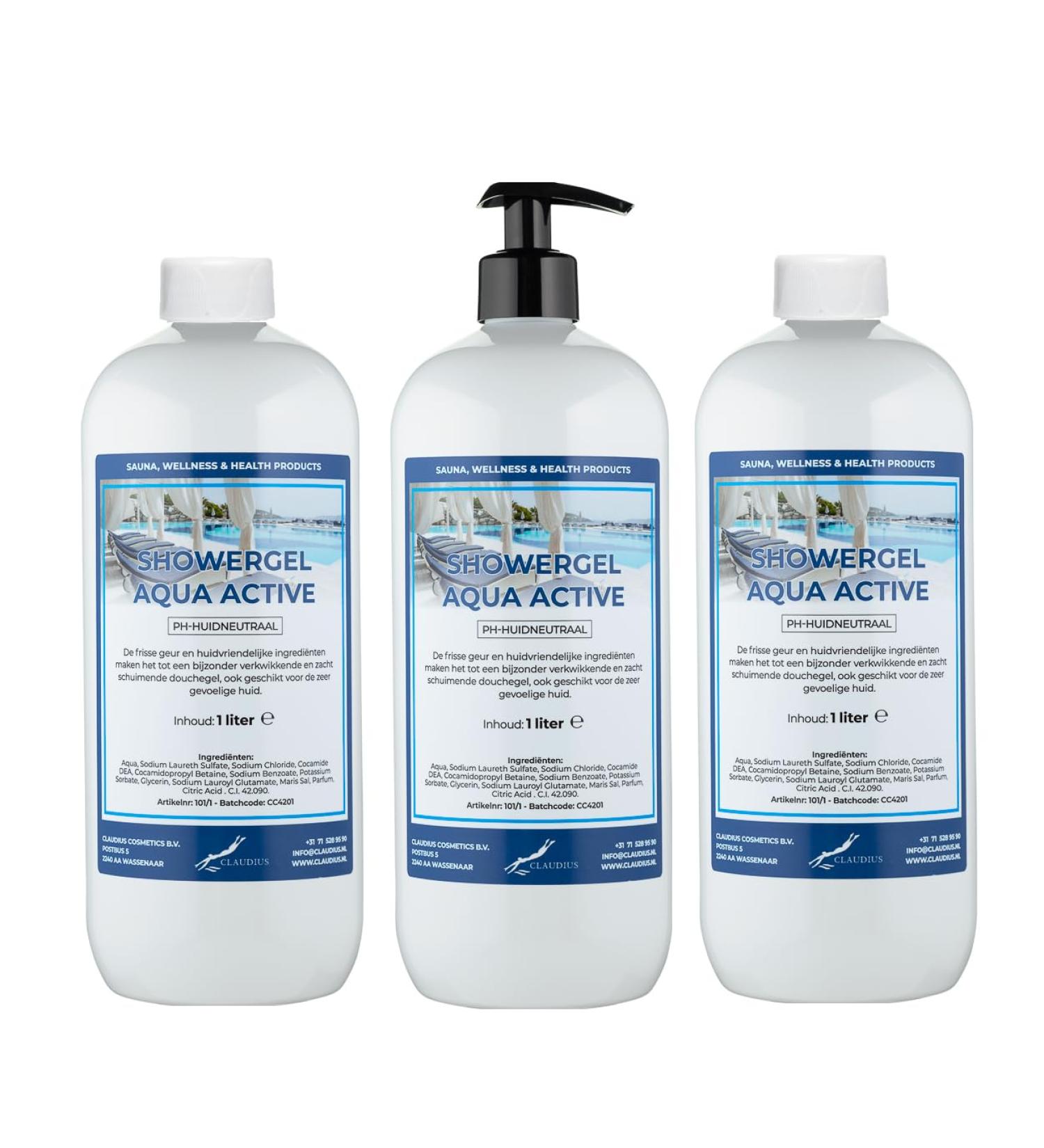 Claudius Showergel Aqua Active 3 x 1 liter with free pump
