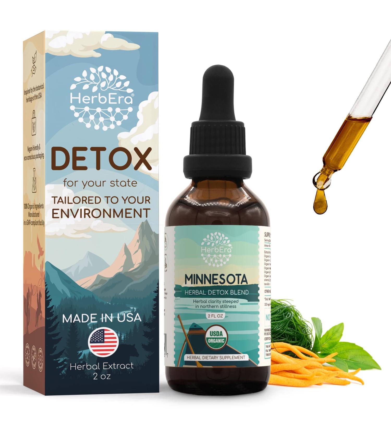 HerbEra Minnesota Herbal Detox Blend - USDA Organic Extract Made in USA | Immune & Liver Support Liquid Drops | Dandelion Root Milk Thistle Cordyceps Mullein Leaf Spirulina | 2 fl oz - Buy Online on GoSupps.com