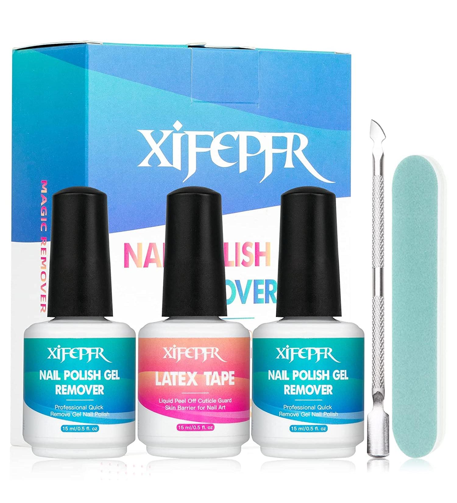 XIFEPFR Gel Nail Polish Remover Kit - 2 Pack with Liquid Latex Tape | Professional Manicure Tool for Quick & Easy Soak-Off Gel Removal - Buy Online on GoSupps.com